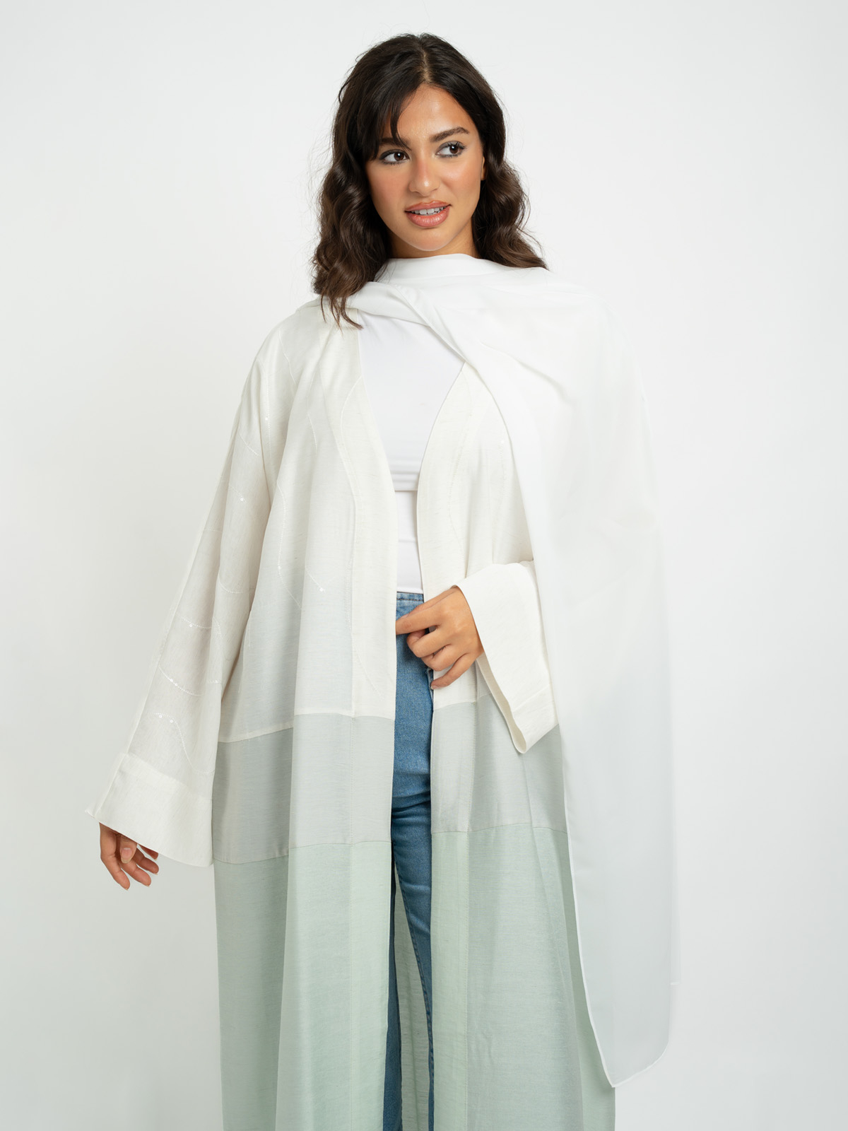 Mint Foam Tri Color Abaya