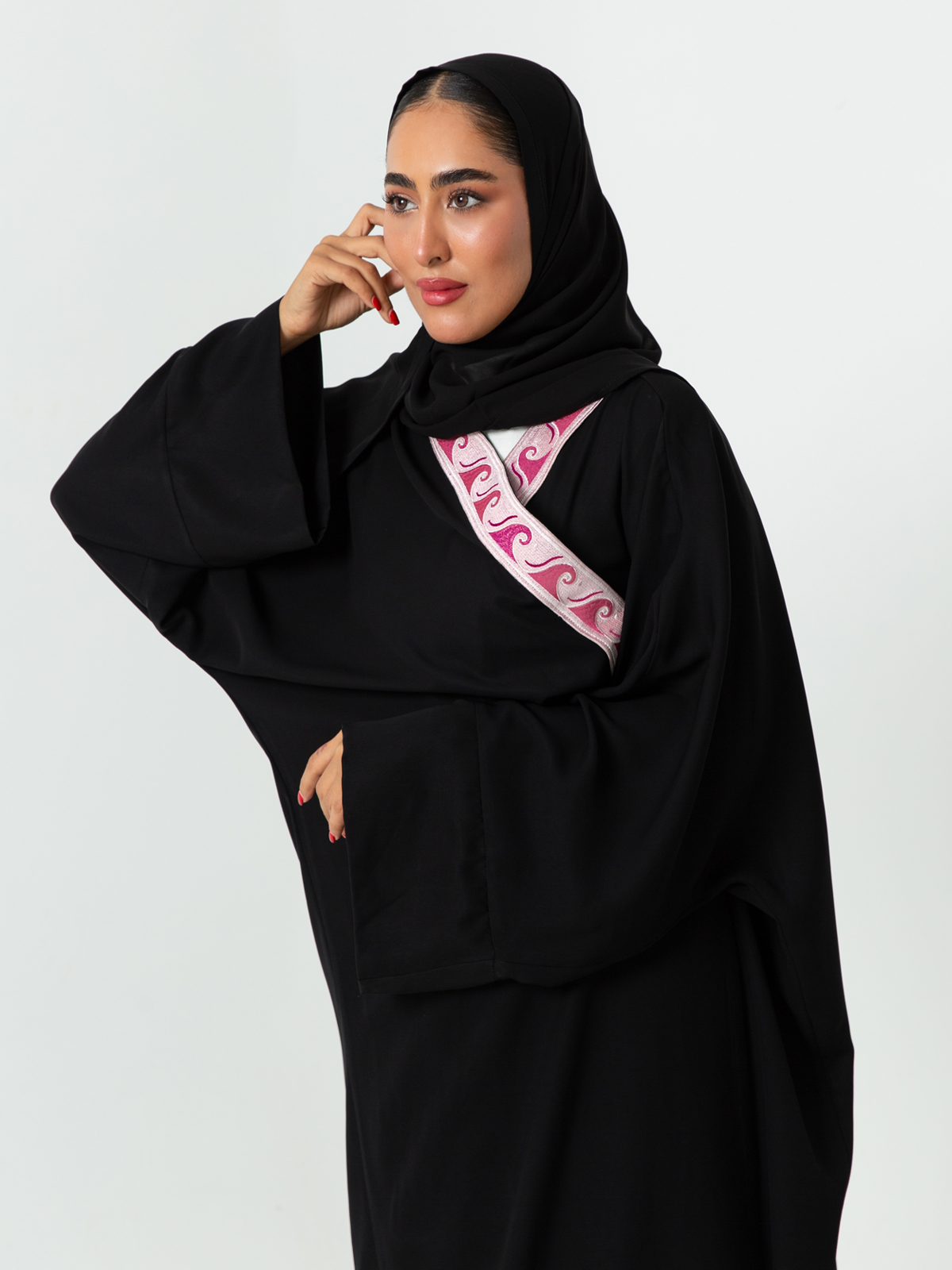 Pink Waves Black Wide Abaya