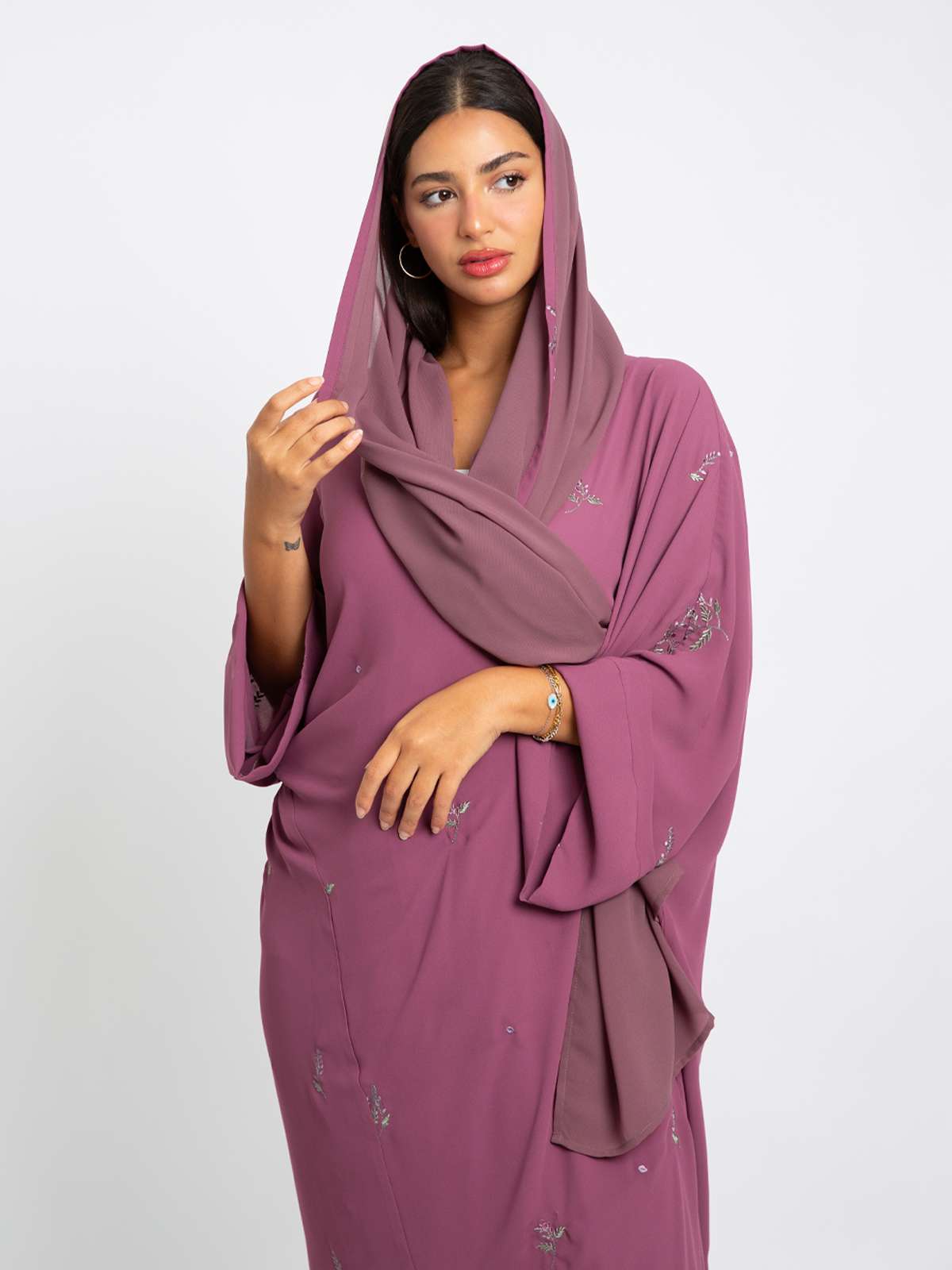 Magenta Floral Sprinkle Wide-fit Abaya