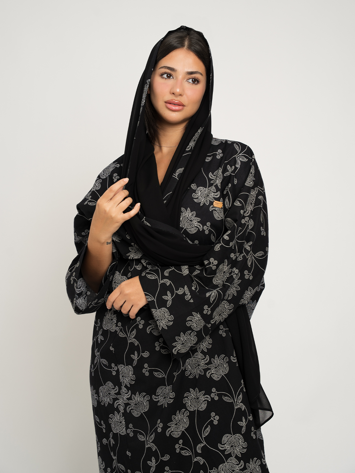 Black Floral Silhouette Wide-fit Abaya
