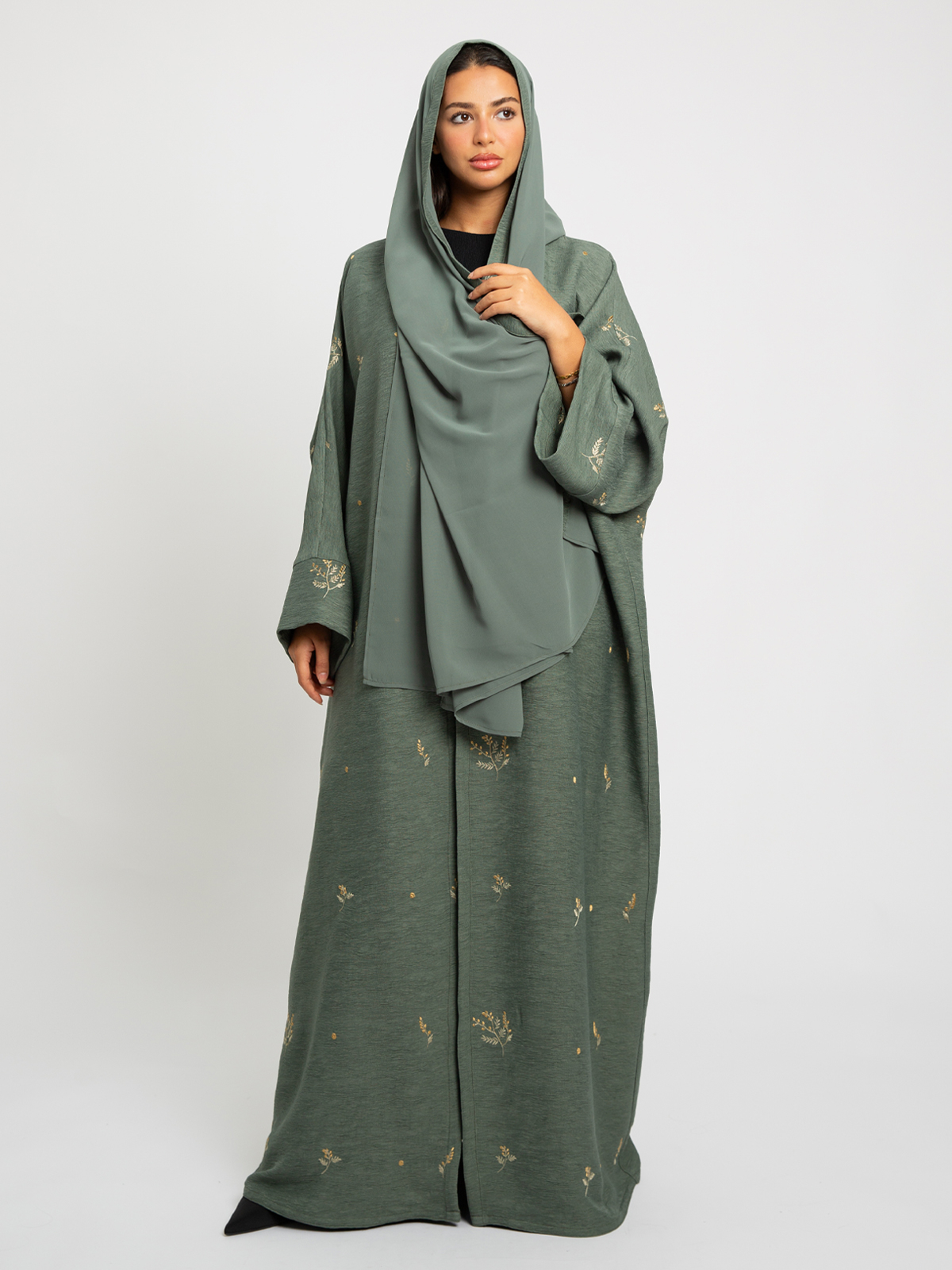 Sage Green Floral Fall Wide-fit Abaya