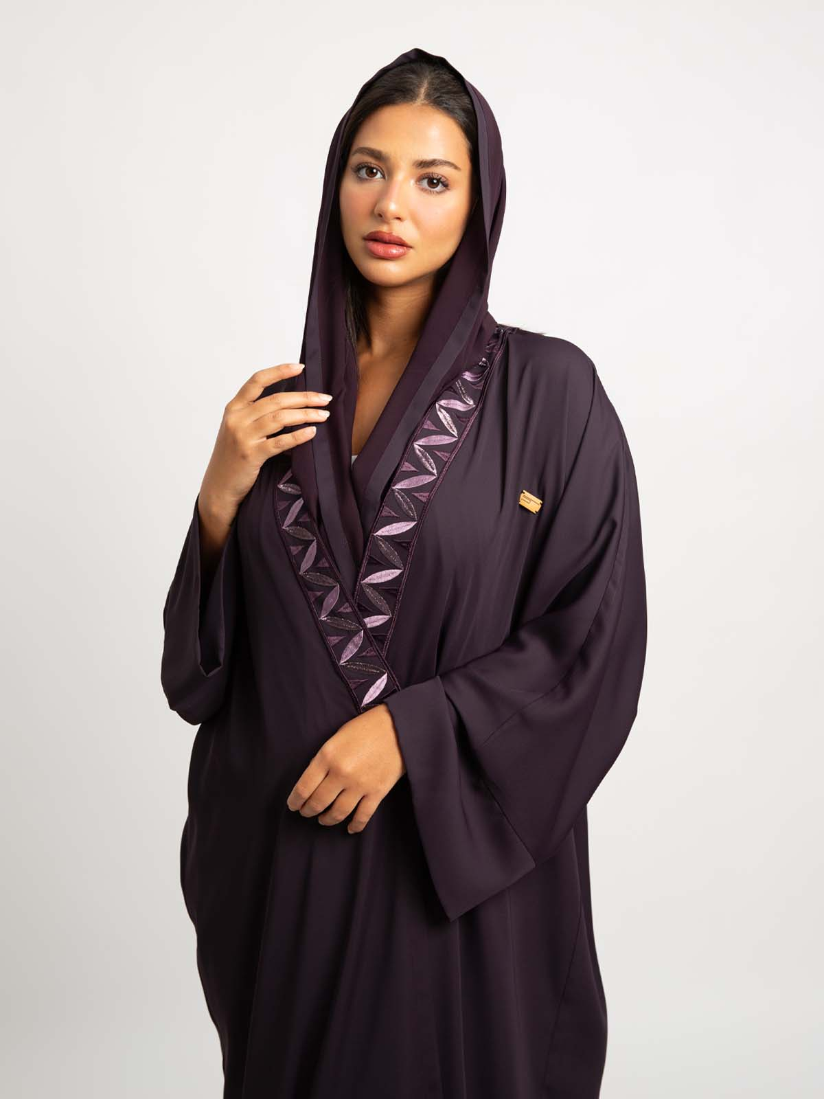 Mauve Shadow Leaf Wide-fit Abaya