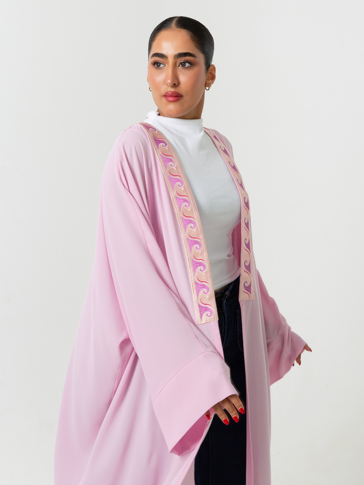 Pink Waves Baby Pink Wide Abaya