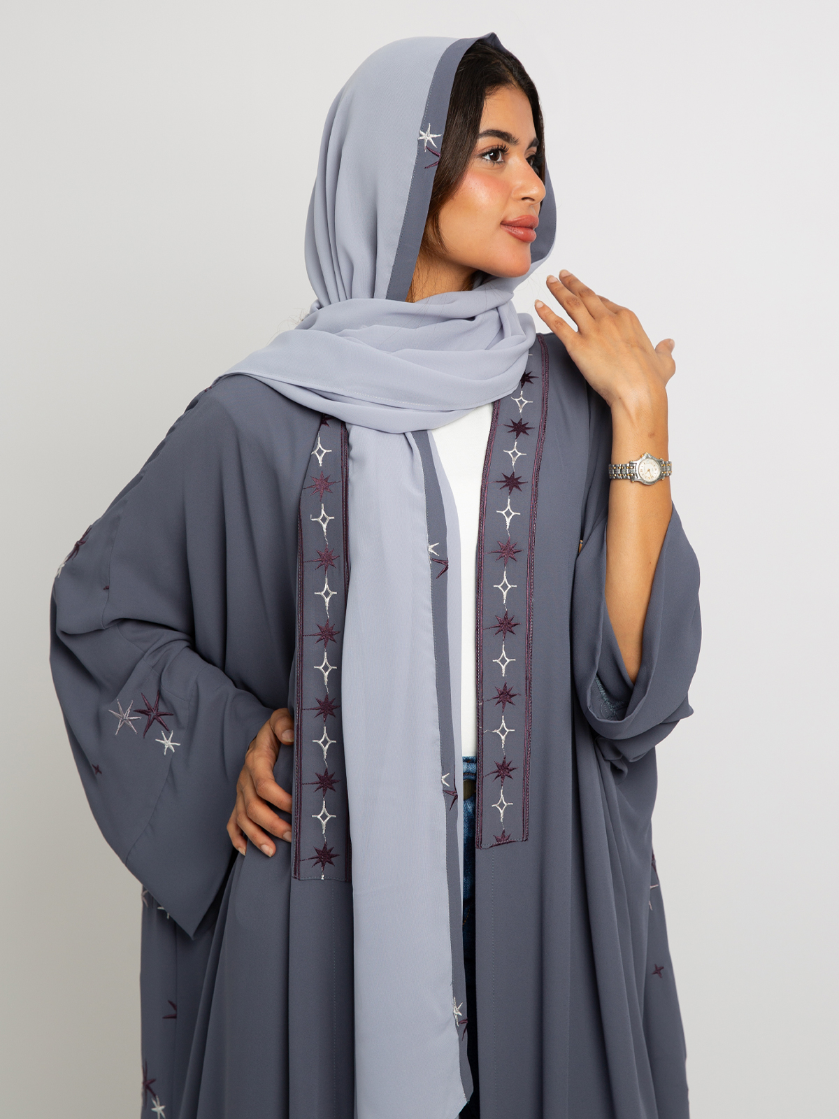 Grayish Purple Shining Stars Wide fit Abaya