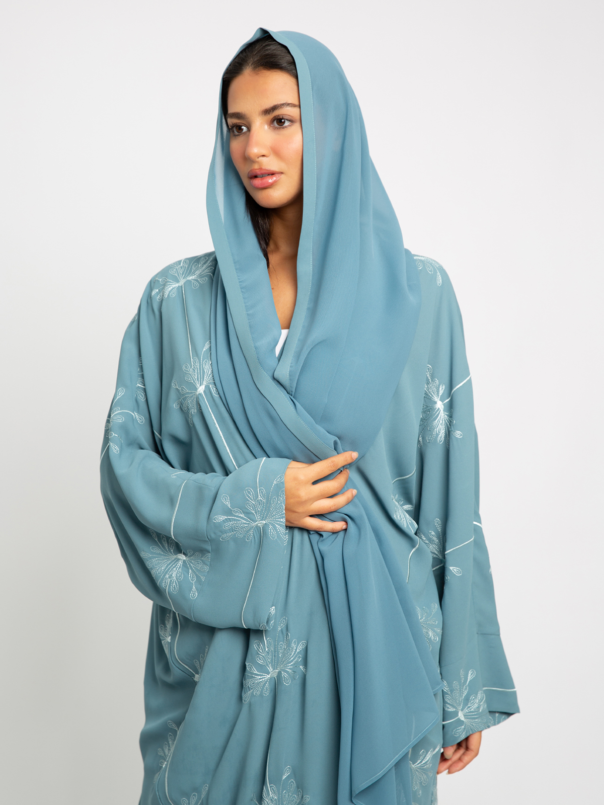 Blue Flower Splash Wide-fit Abaya