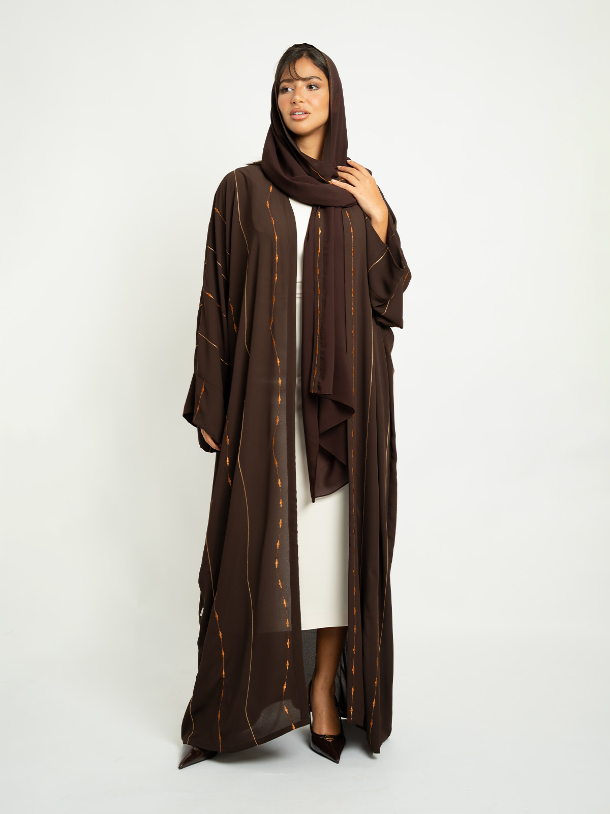 Brown Caramel Linked Drops Wide fit Abaya