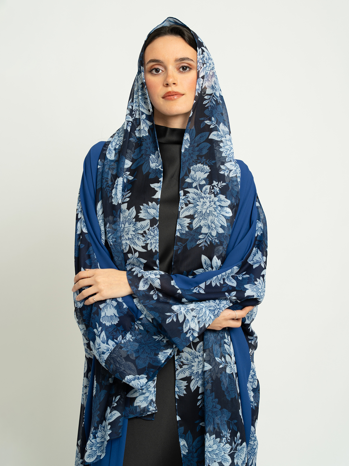 Navy Royal Vines Wide-fit Abaya
