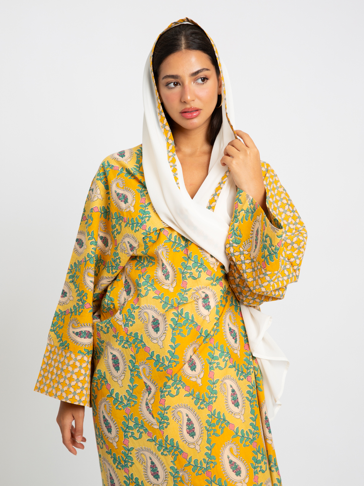 Yellow Geo Wide-fit Abaya