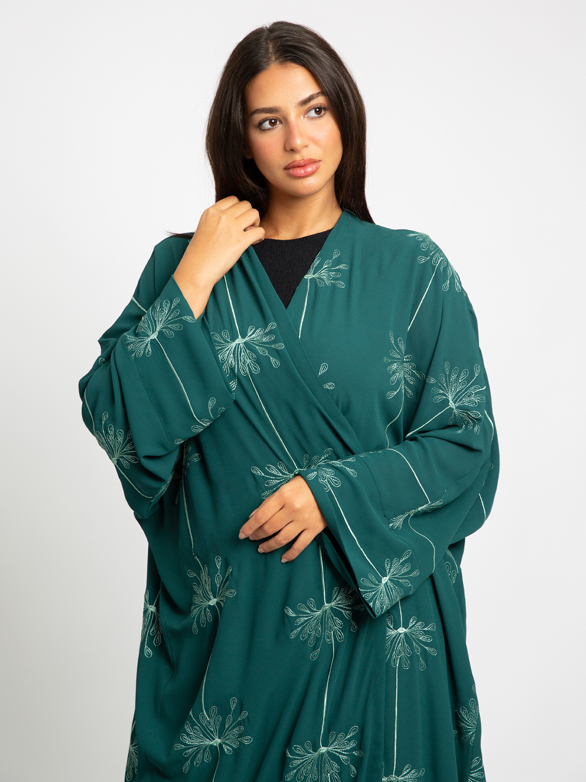Green Flower Splash Wide-fit Abaya