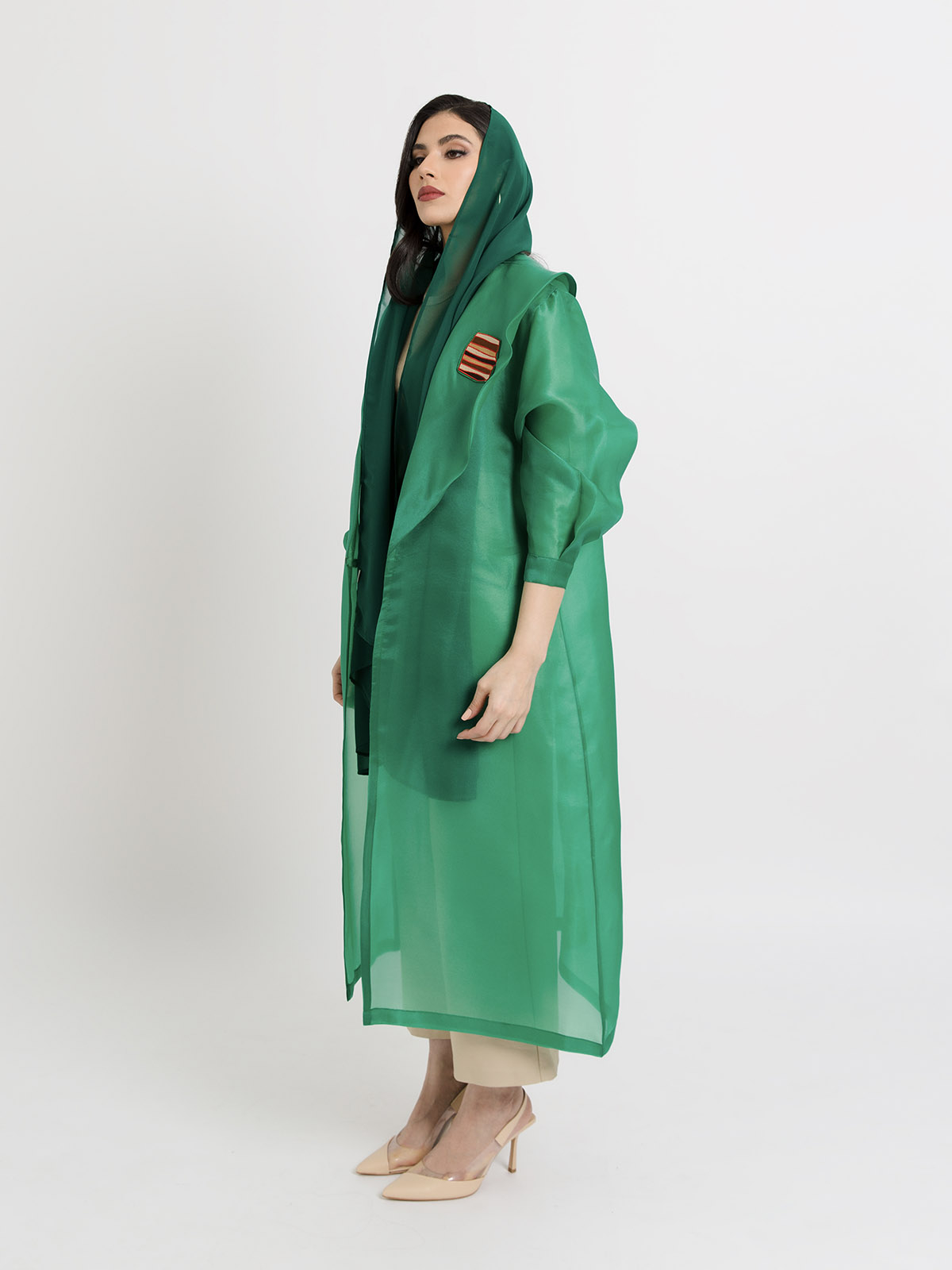 Anan - Green Sheer Coat with Uloo Embroidery