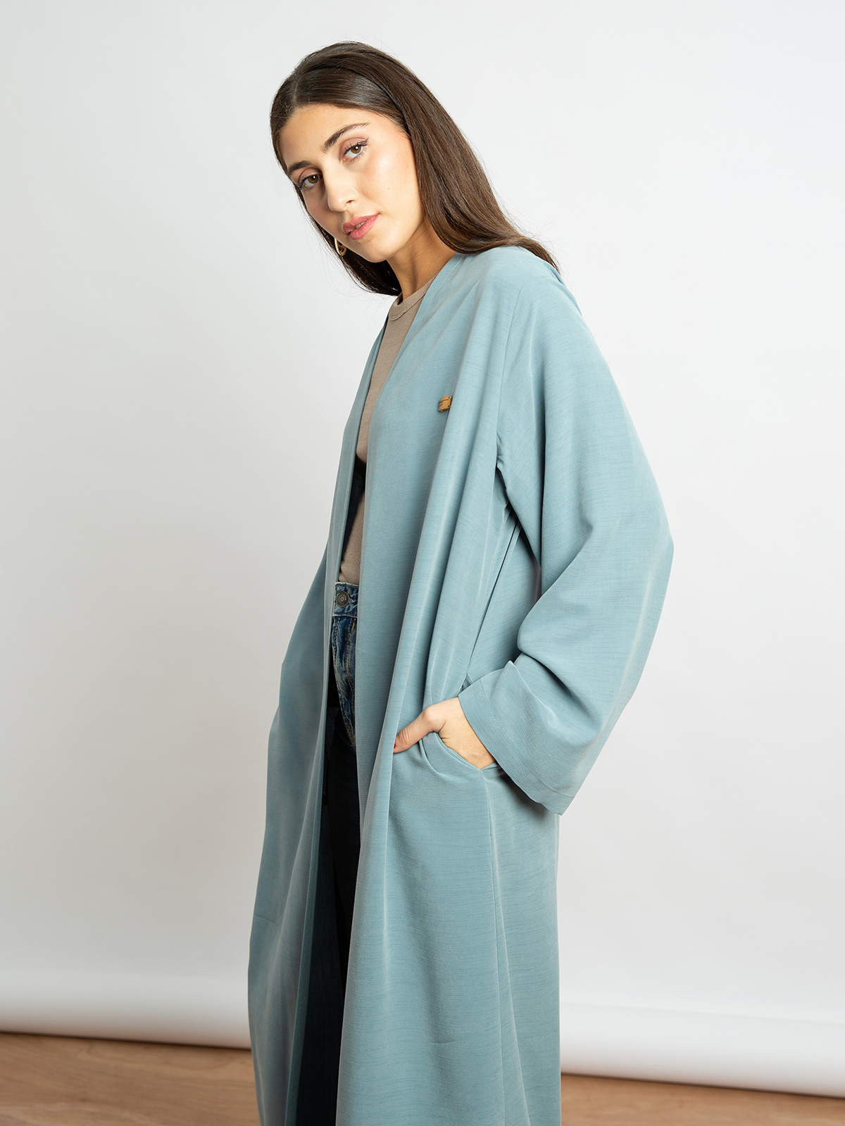 Pale Blue - Washed Linen Regular-fit Long Abaya