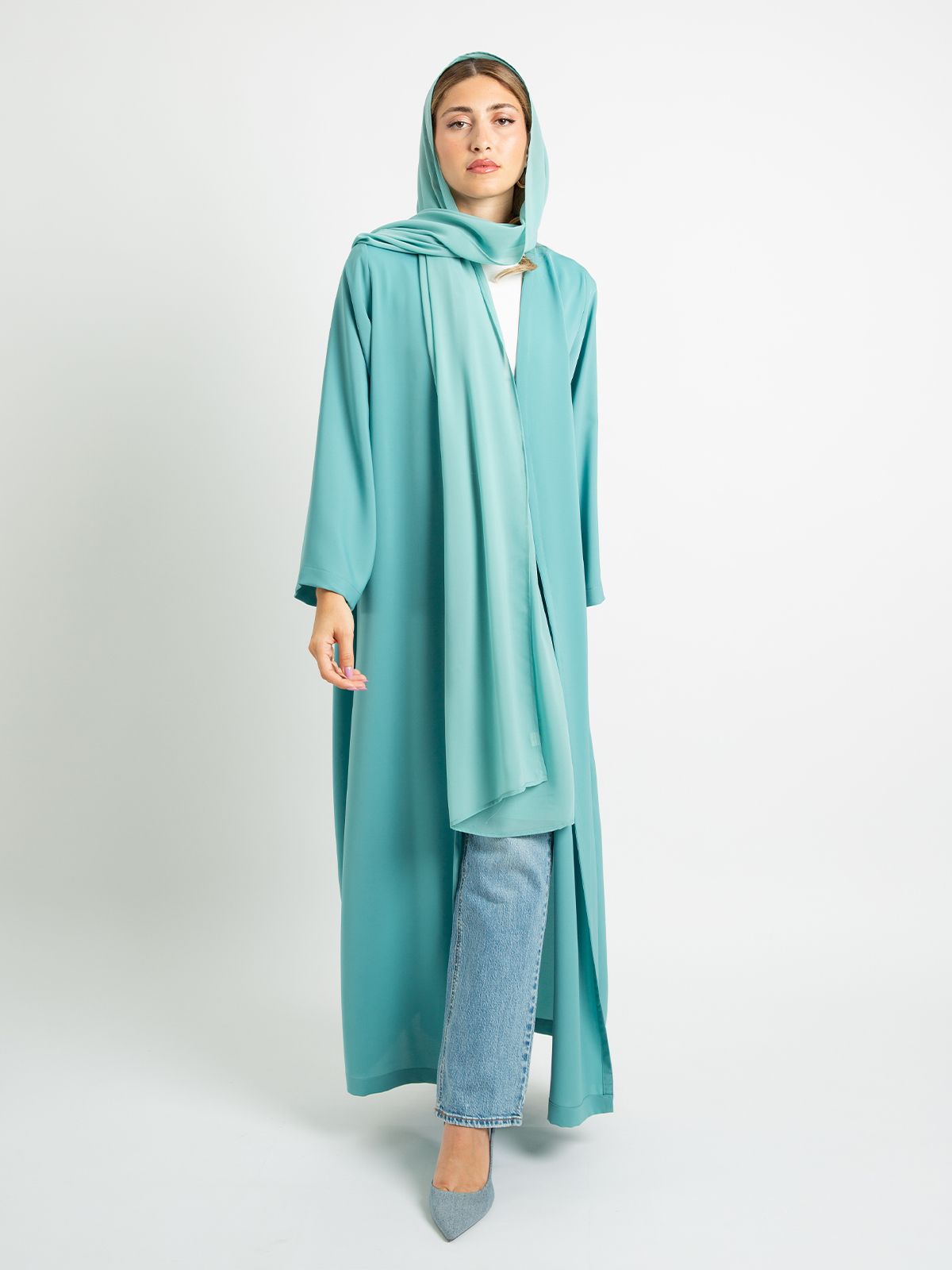 Tiffany long regular fit abaya in high quality light fabric by kaafmeem for work and everyday wear 
