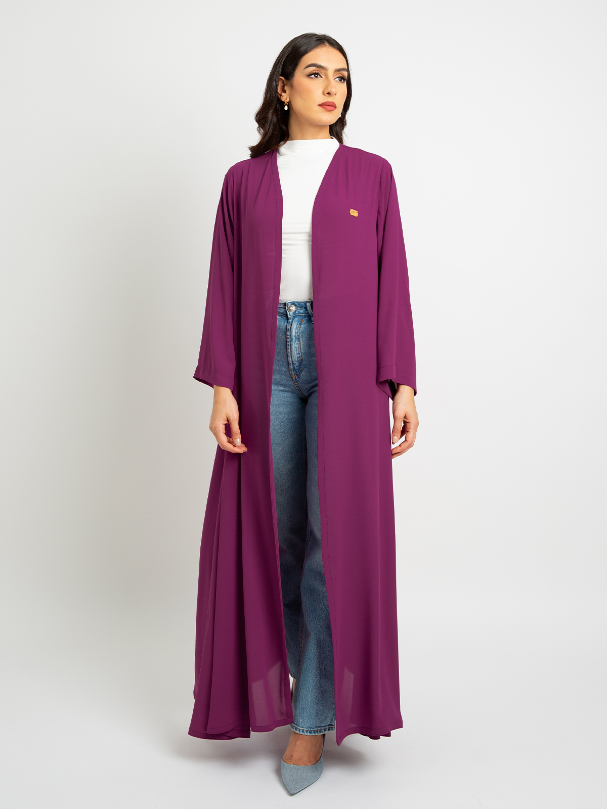 Magenta - A Cut Long Open Half Cloche Abaya in Light Fabric