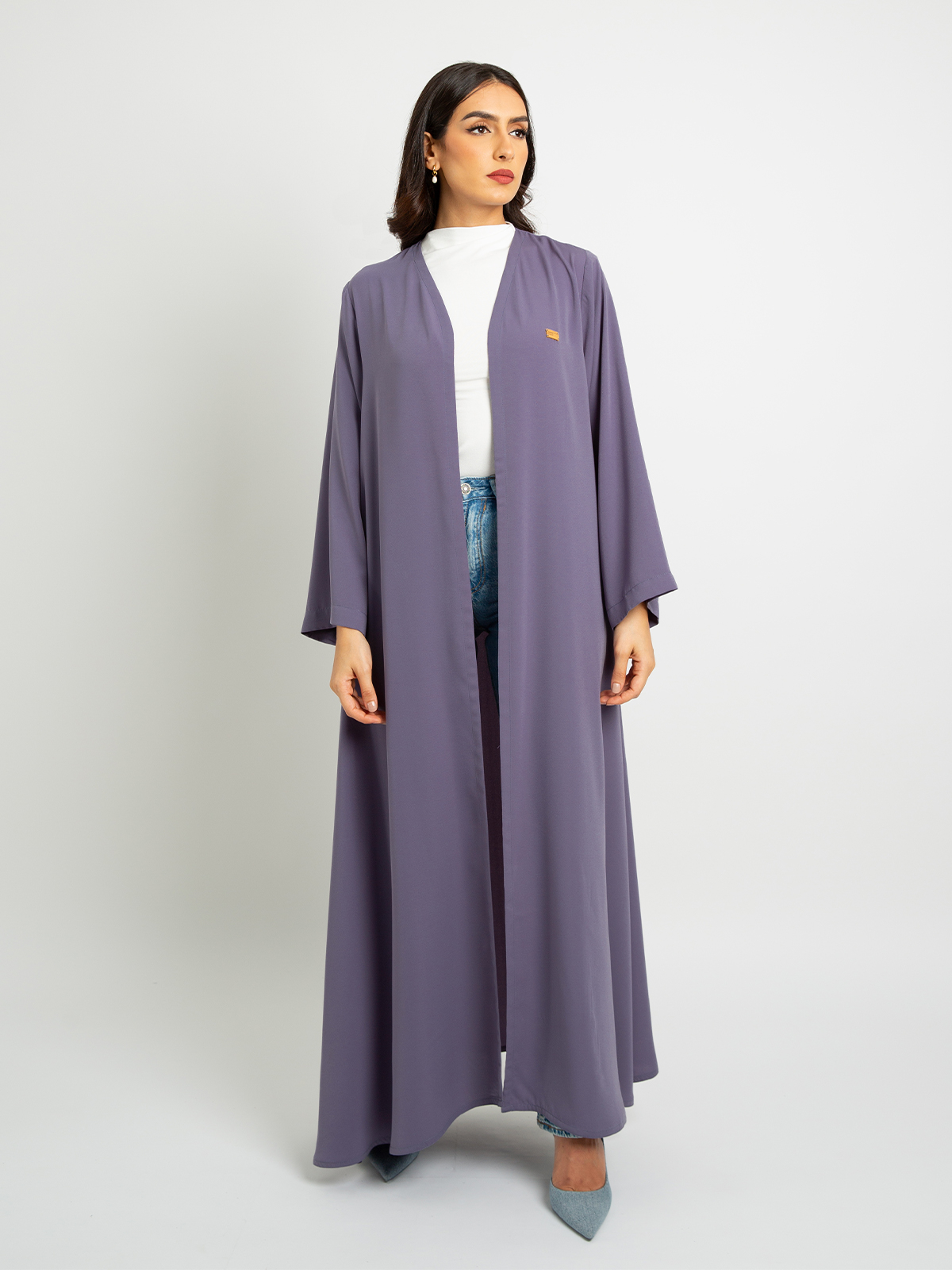 Lavender - A Cut Long Open Half Cloche Abaya in Light Fabric