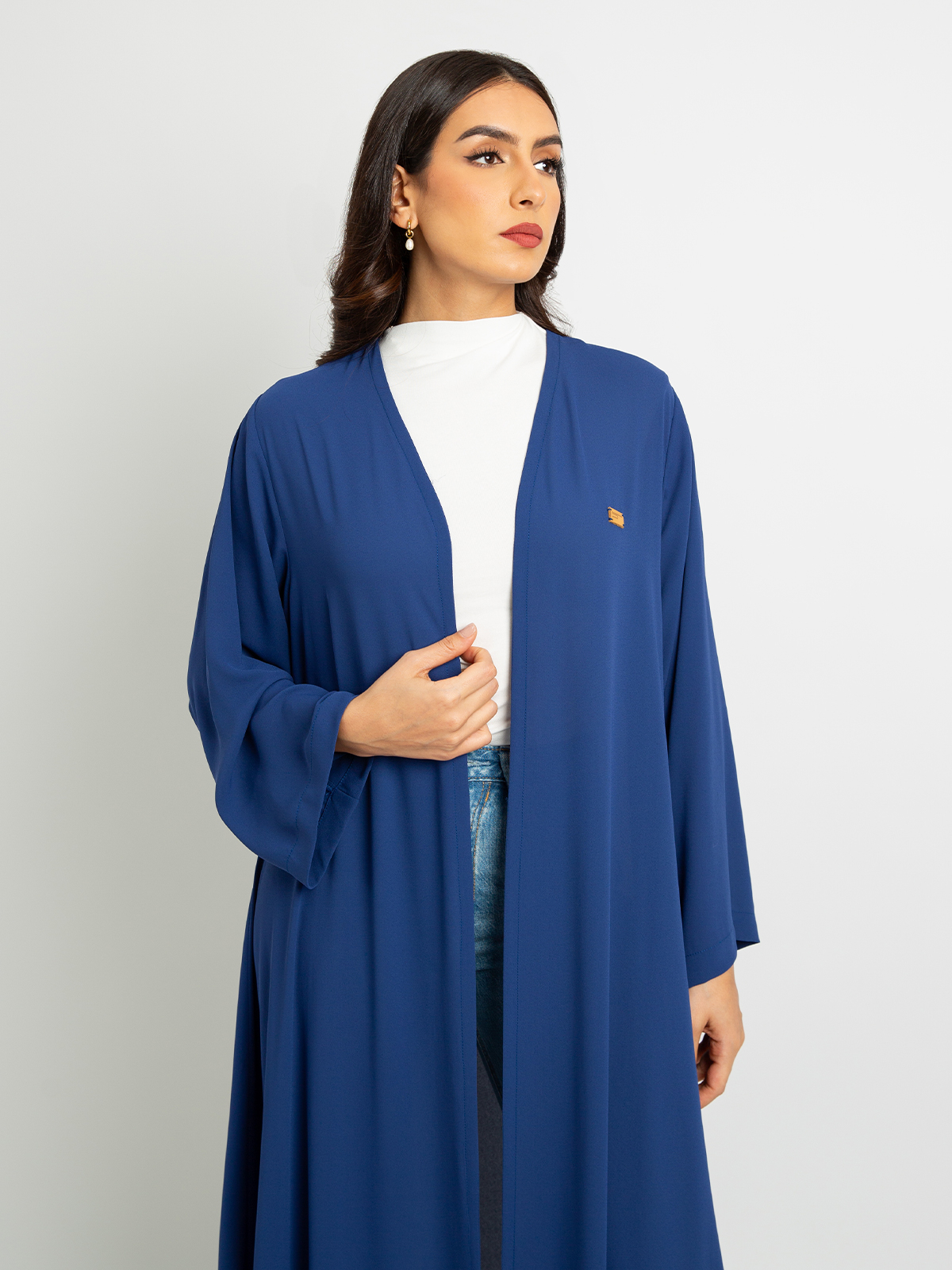 Dark Blue - A Cut Long Open Half Cloche Abaya in Light Fabric