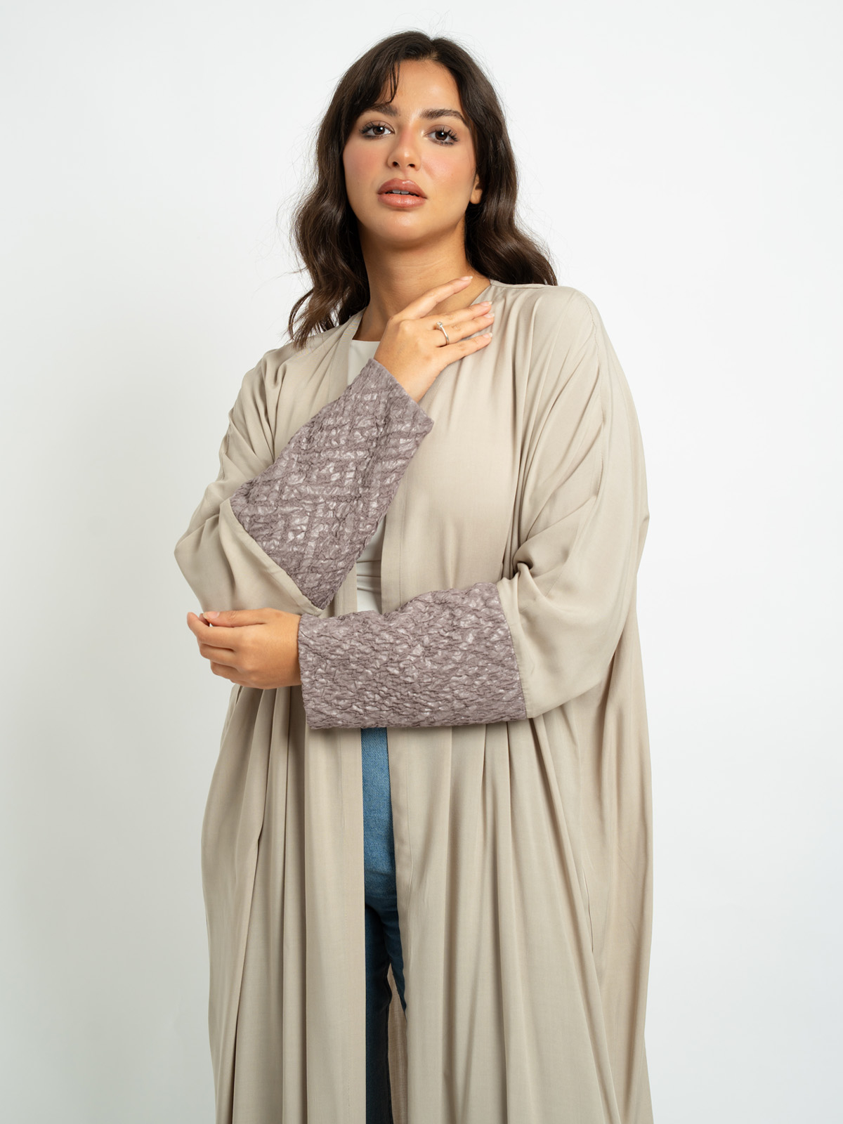Beige - Rayon Half Bisht Abaya