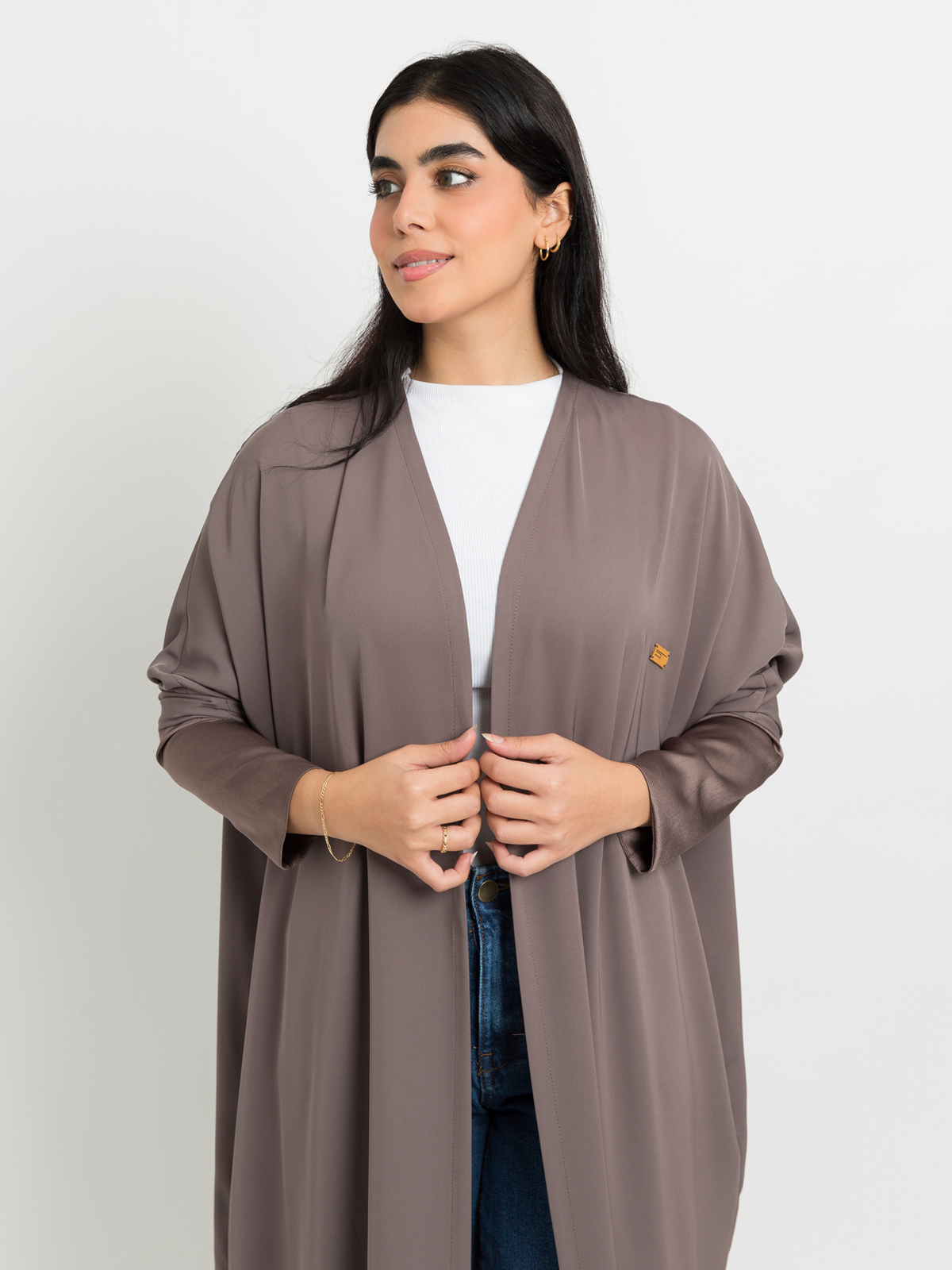 Glossy Brown Half Bisht Abaya