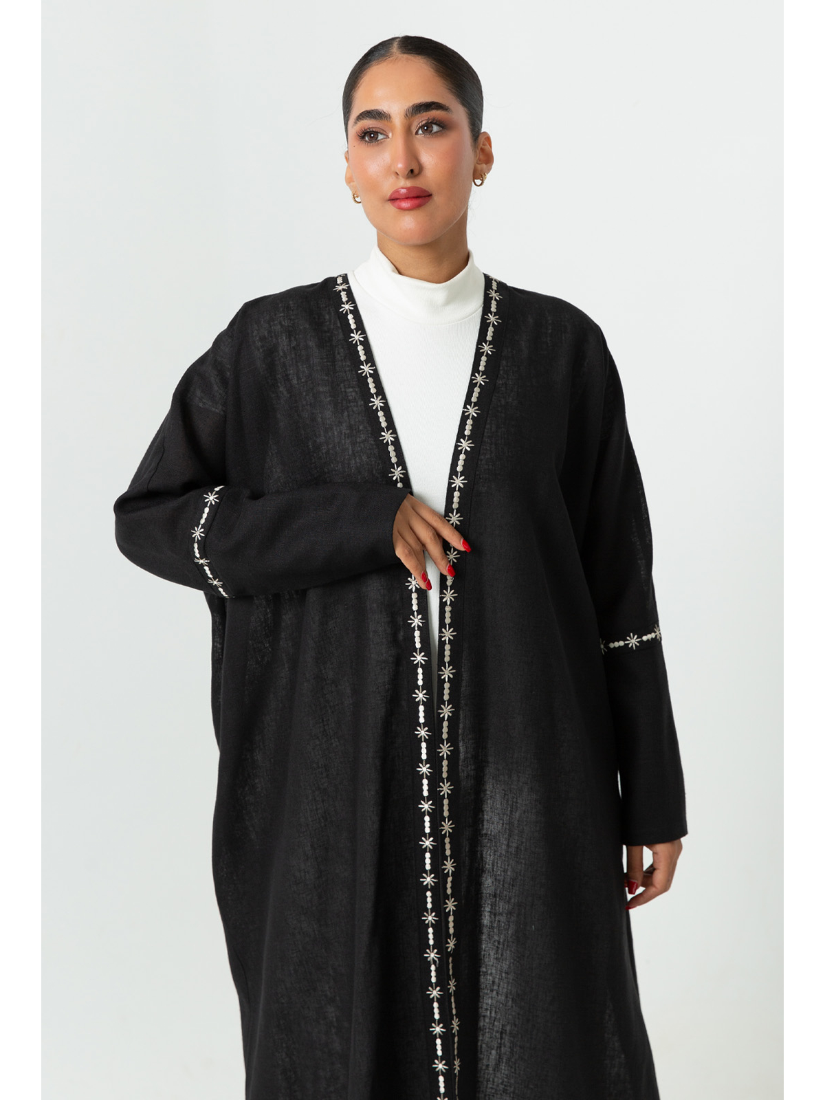 Black Sparkling Stars Half Bisht Abaya