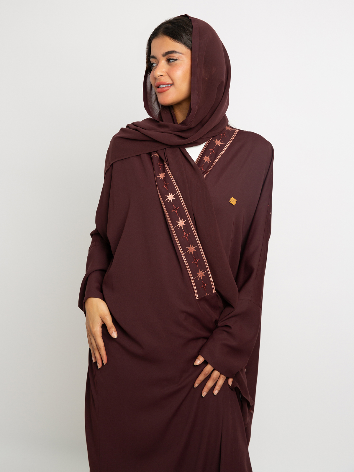Maroon Shining Stars Half Bisht Abaya