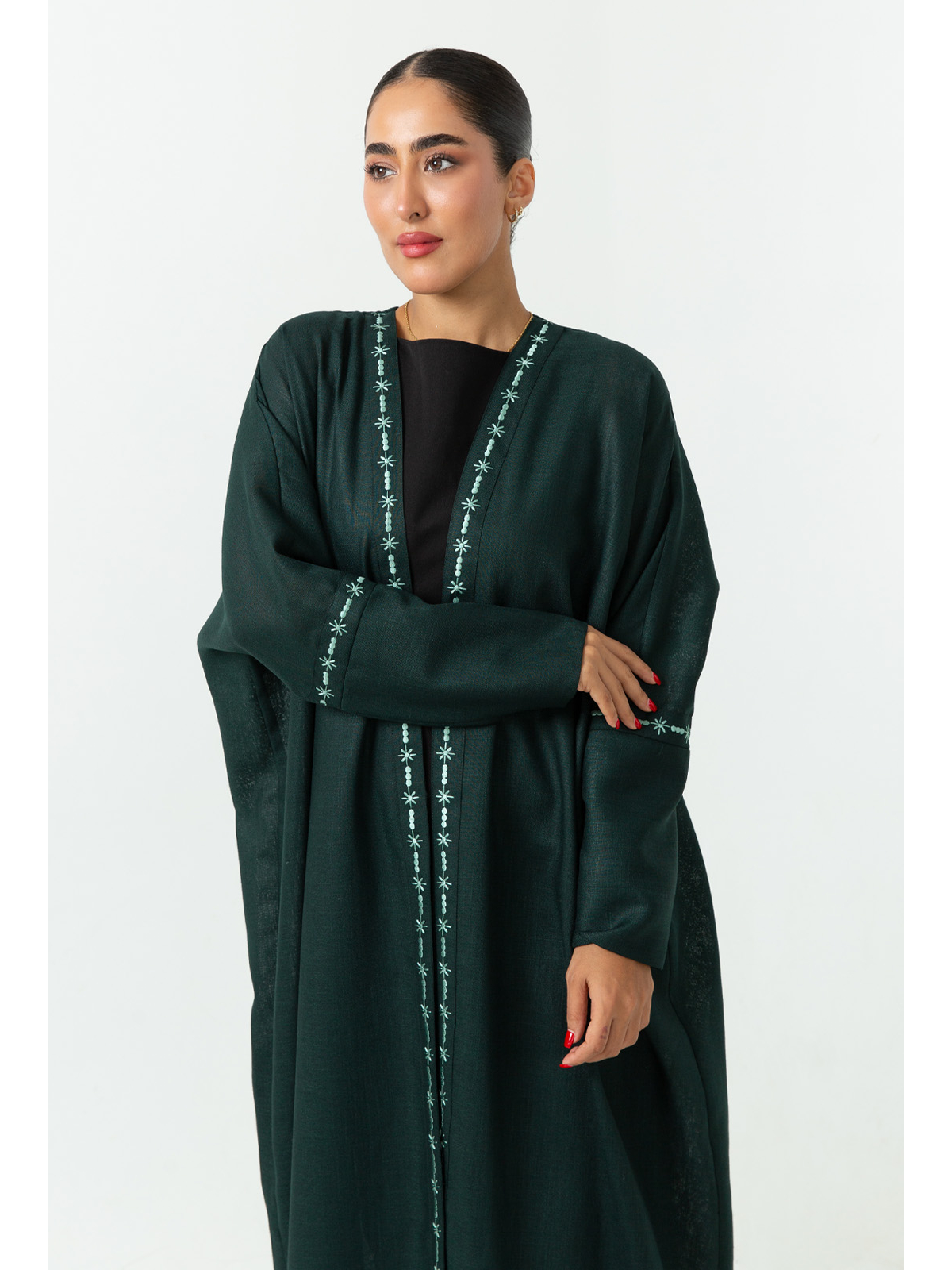 Green Sparkling Stars Half Bisht Abaya