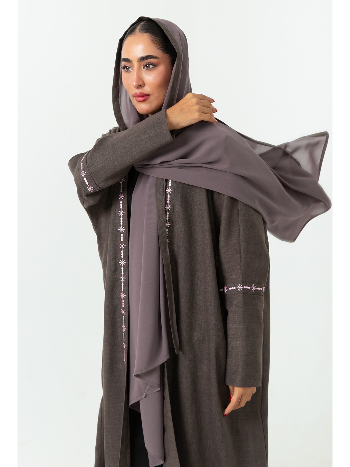 Brown Sparkling Stars Half Bisht Abaya