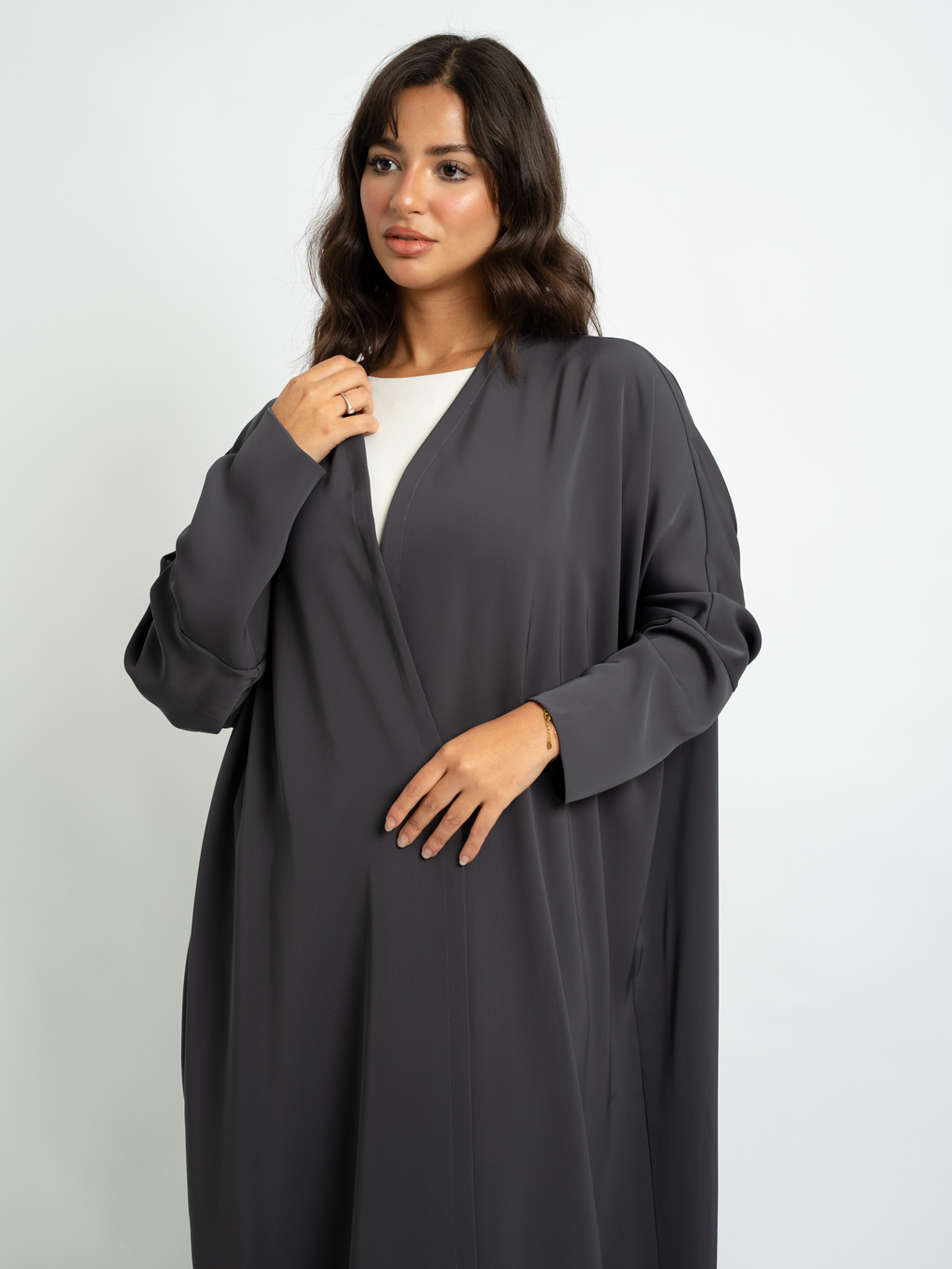 Dark Gray - Crepe Half Bisht Abaya