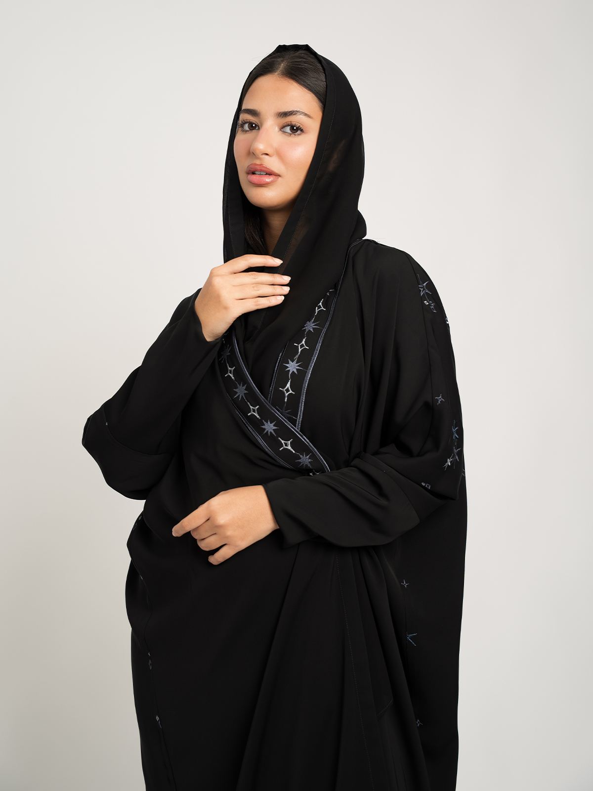 Black Shining Stars Half Bisht Abaya