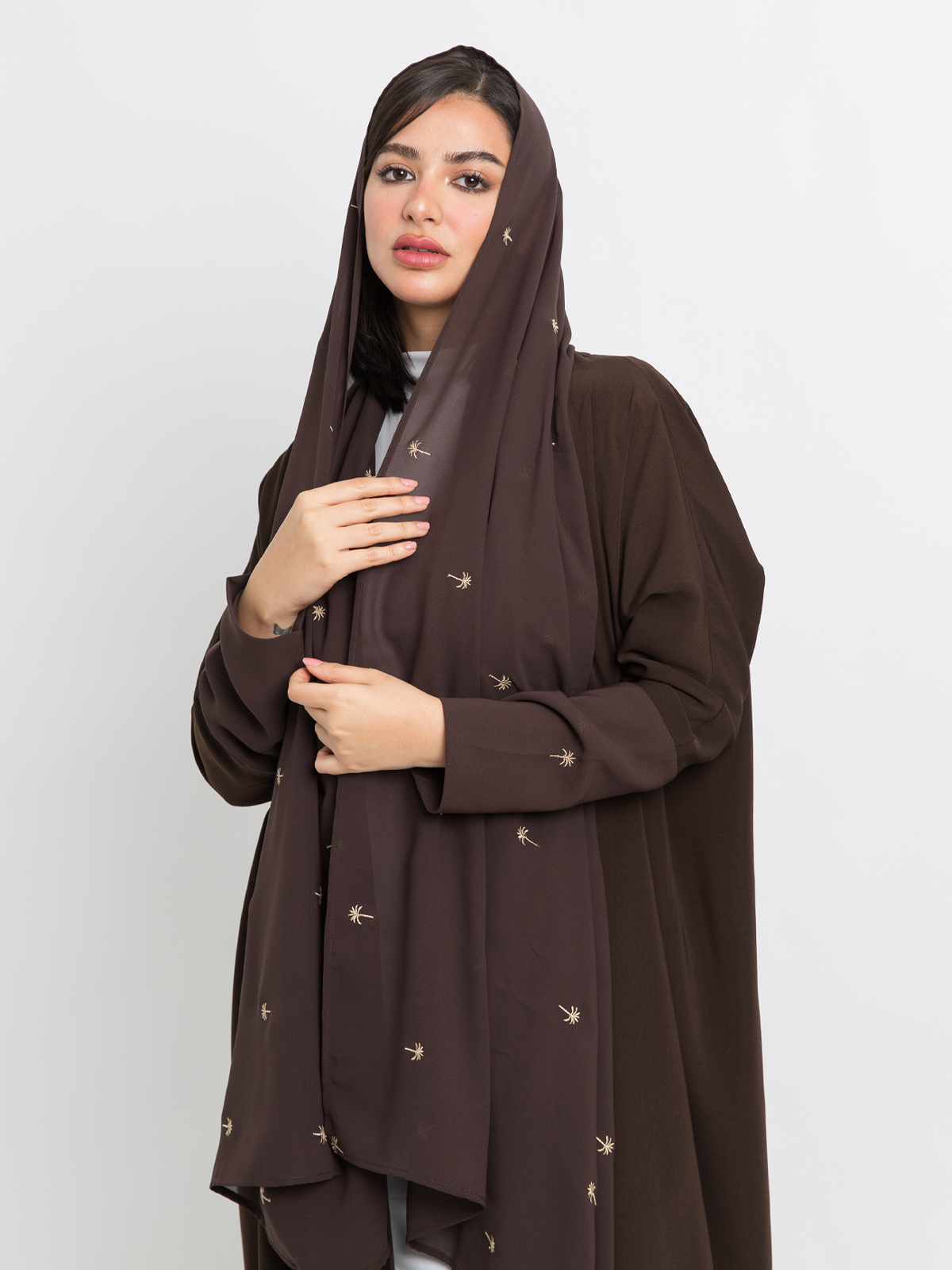 Brown Saudi Palm Half Bisht Abaya