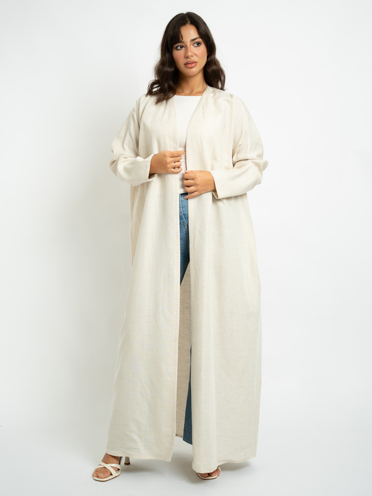 Beige - Linen Half Bisht Abaya