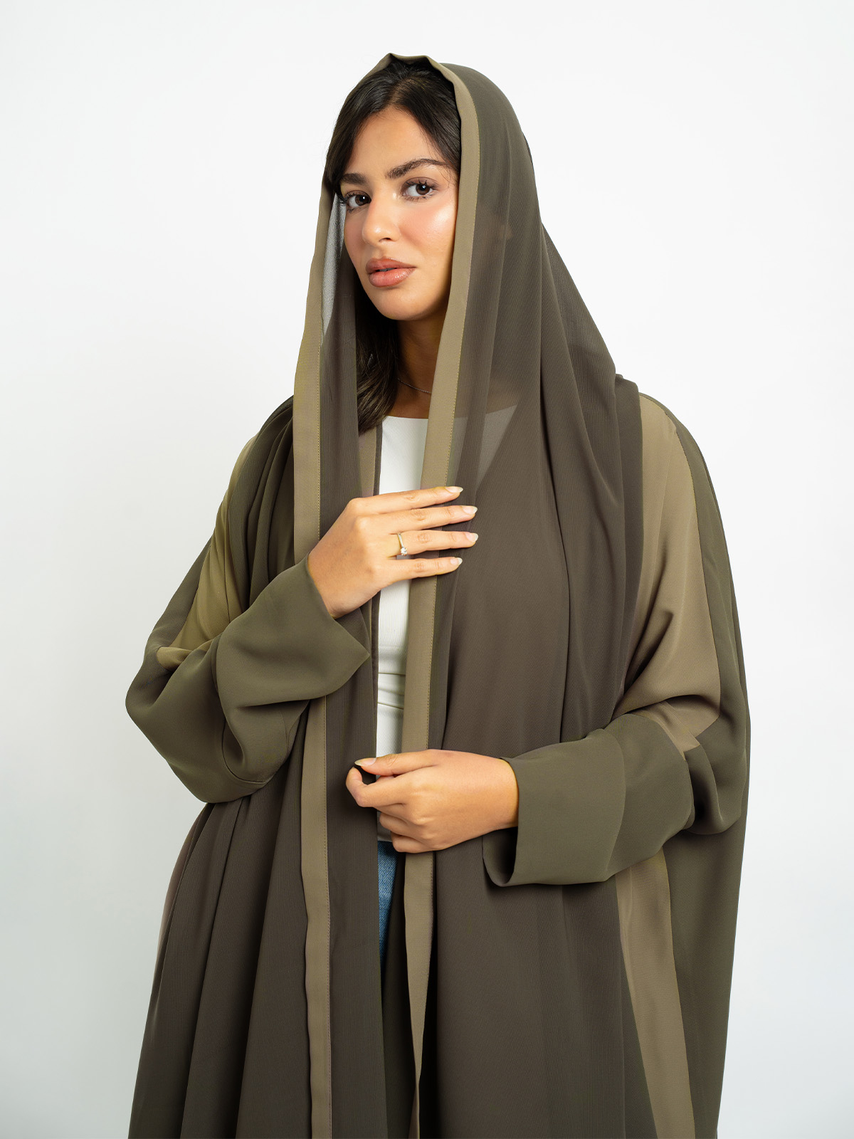 Shades Of Olive Half Bisht Abaya
