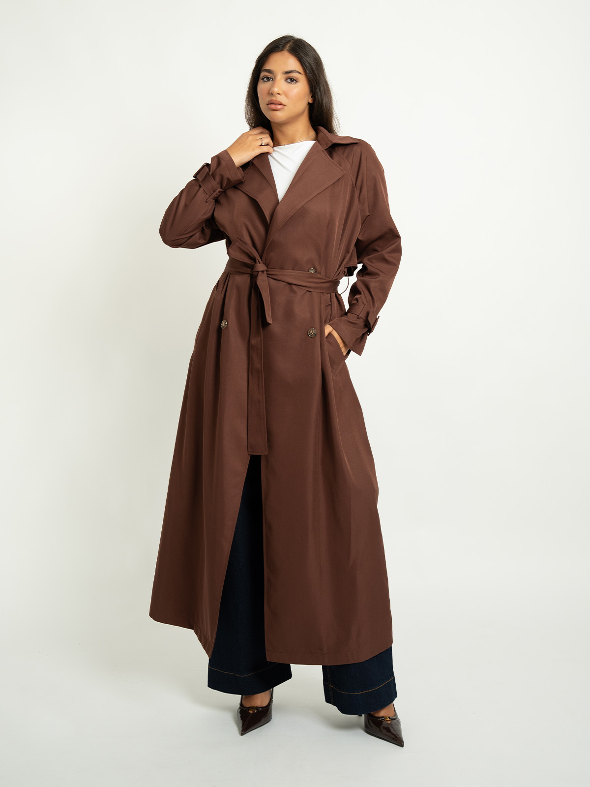 Chocolate Brown Trench Abaya