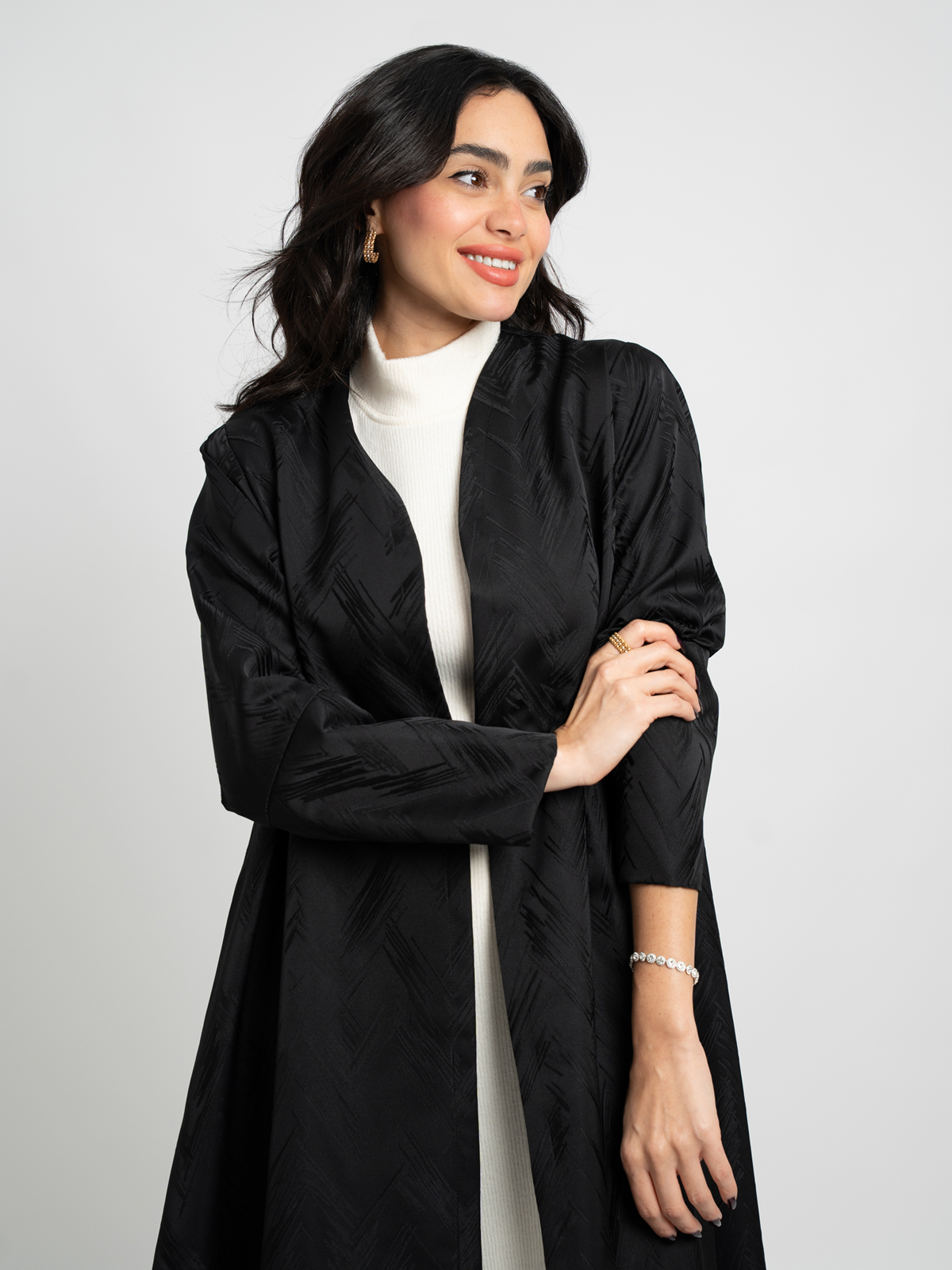 Black A-Cut Jacquard Abaya