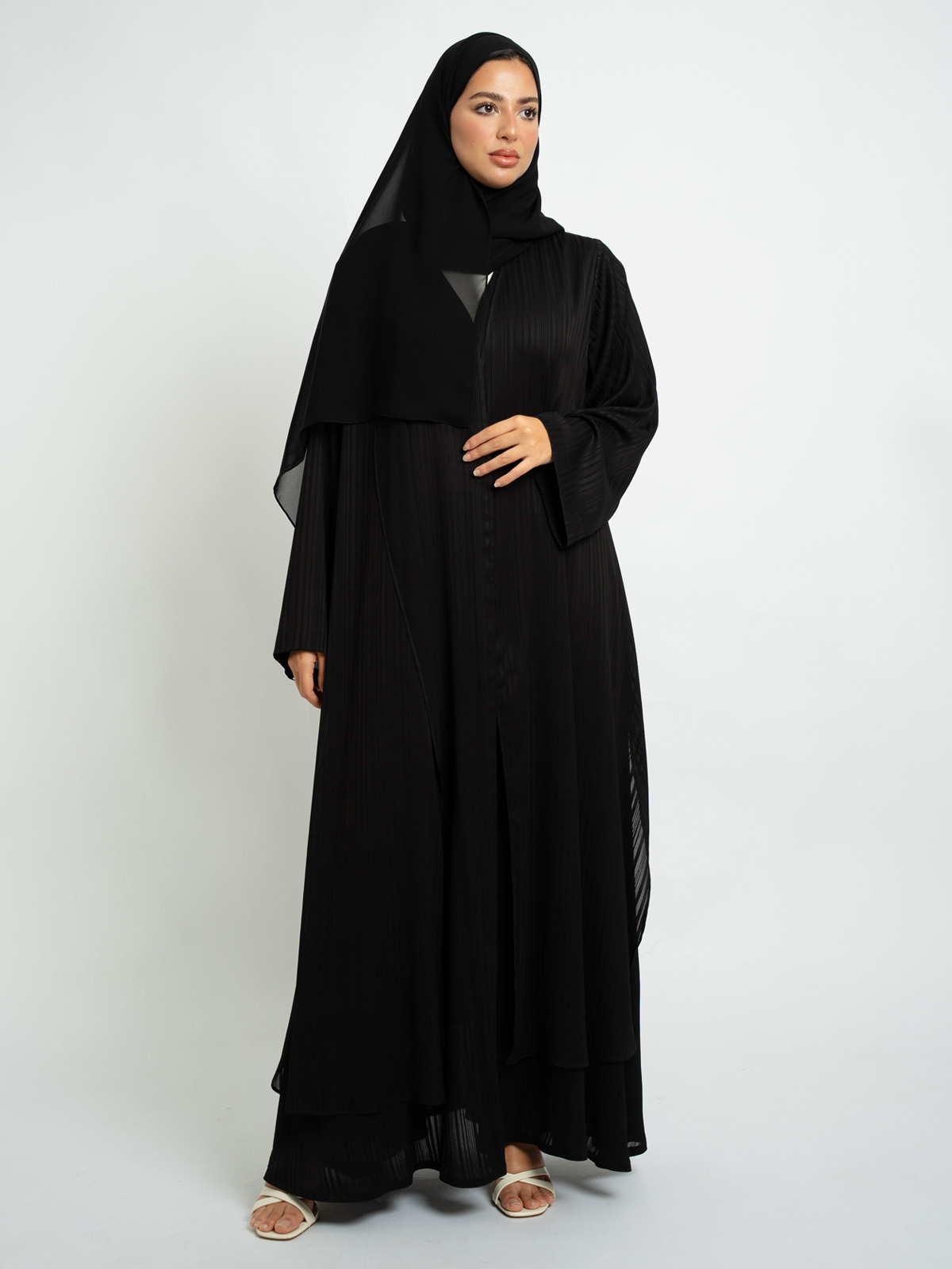 Striped Black Layers A-Cut Abaya