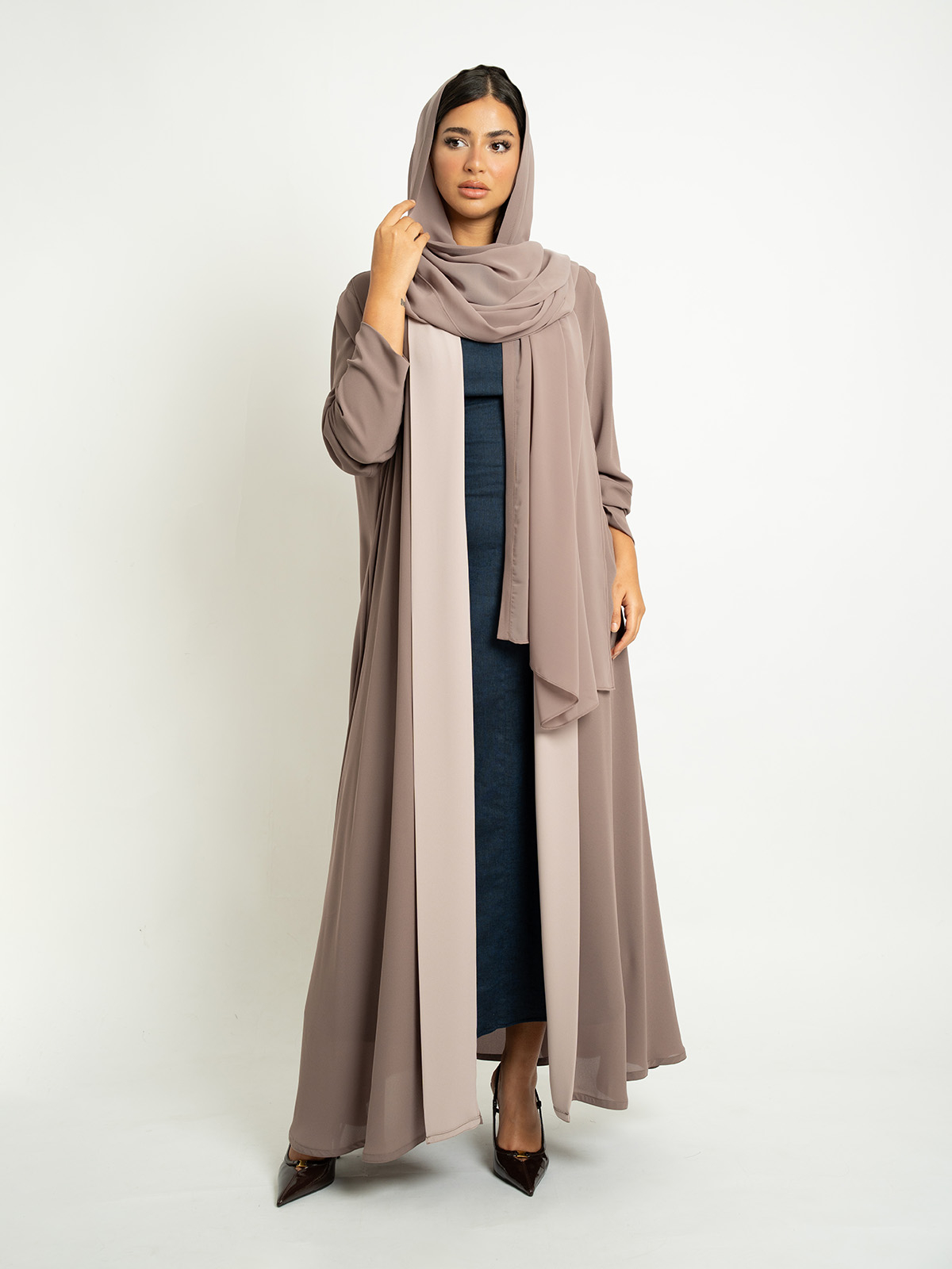 Nude Brown Shades A-Cut with Collar Abaya