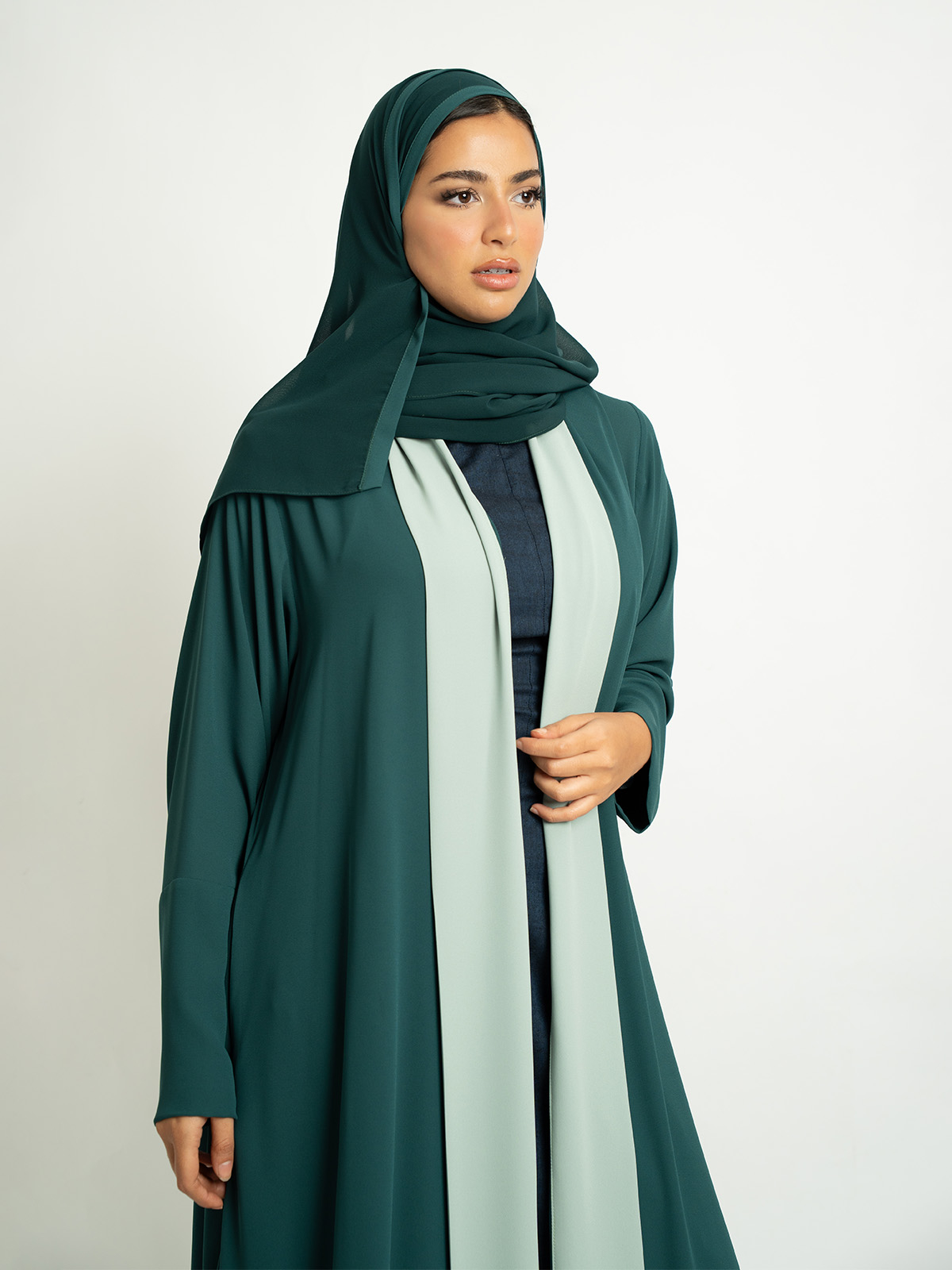 Green Shades A-Cut with Collar Abaya
