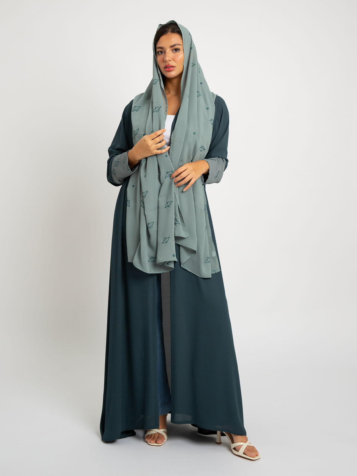 Teal Peaceful Sky A-cut Abaya