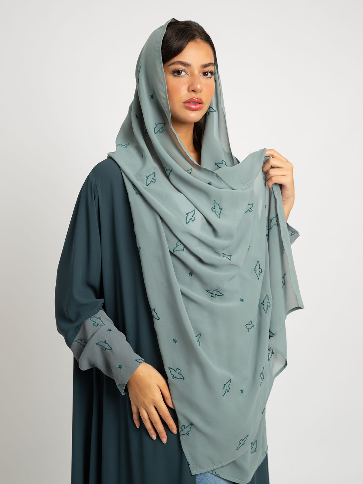 Teal Peaceful Sky A-cut Abaya