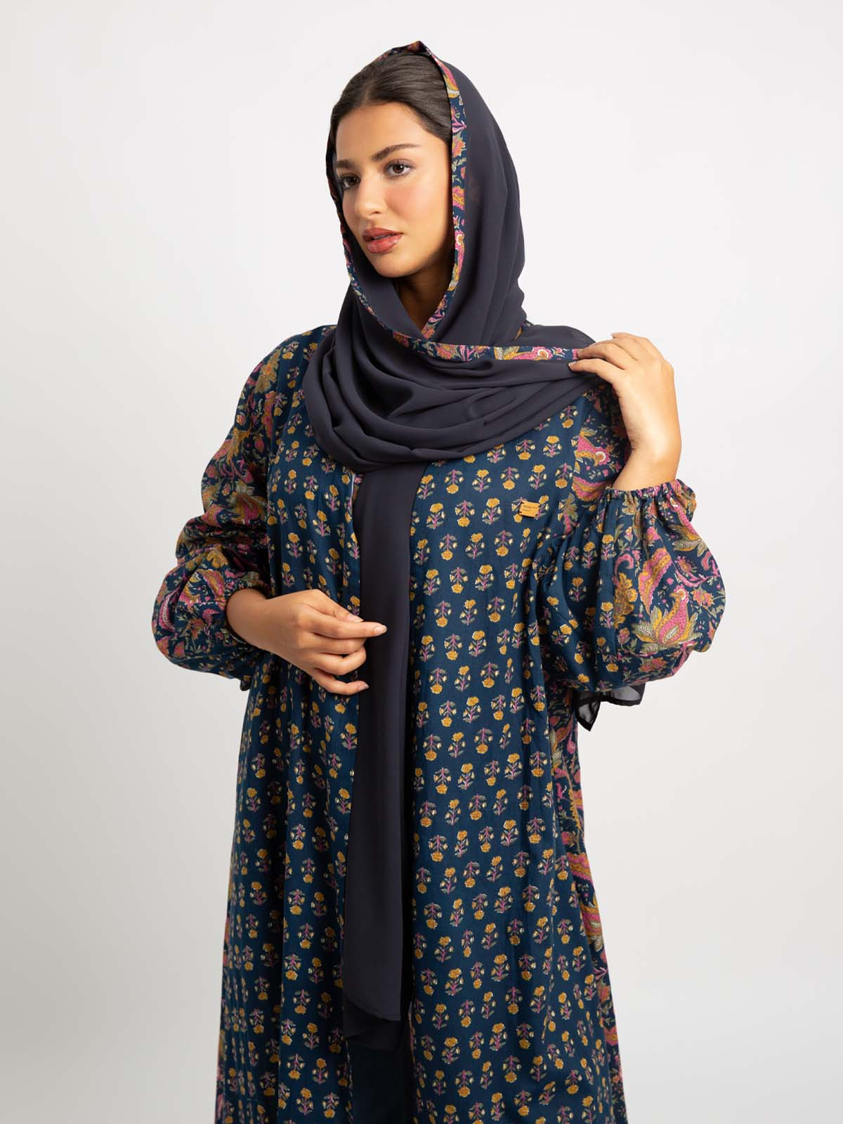 Navy Paisley Flora A-Cut Abaya