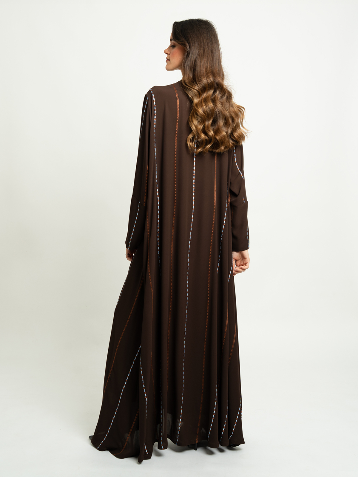 Chocolate Brown Chained Lines A-Cut Abaya