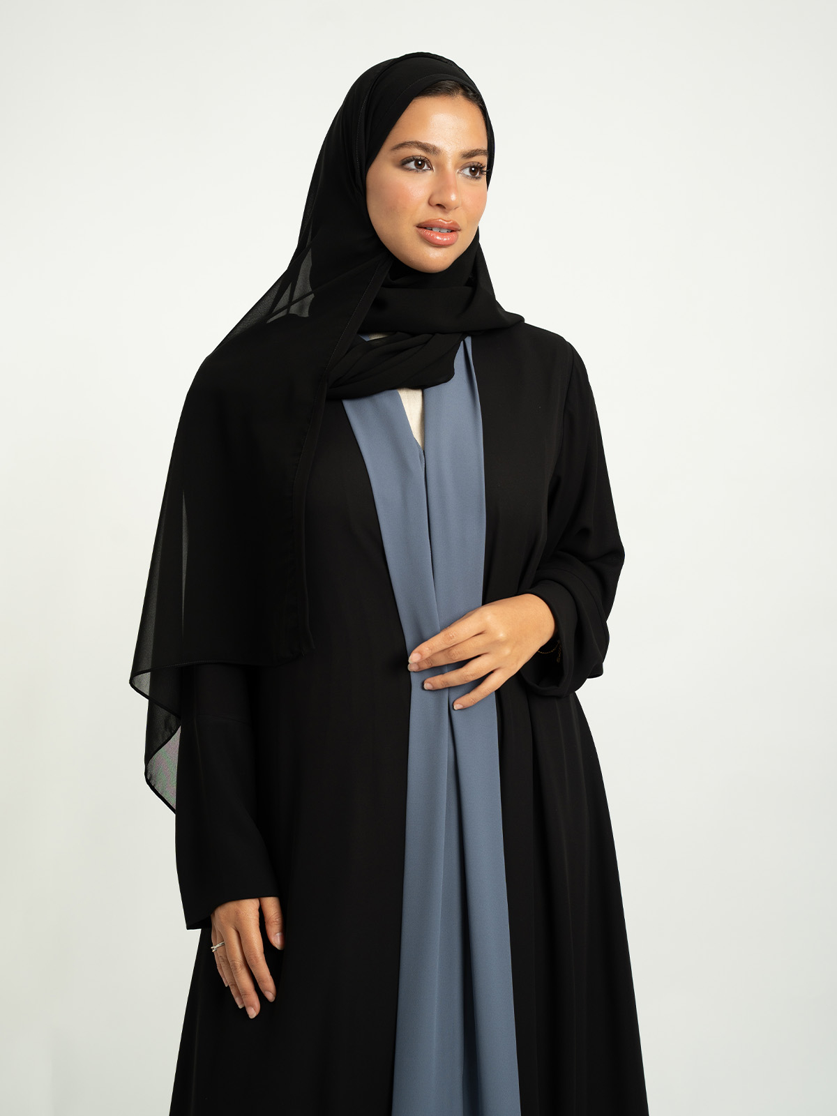 The Essential Black & Gray Light Closed A-Cut Abaya