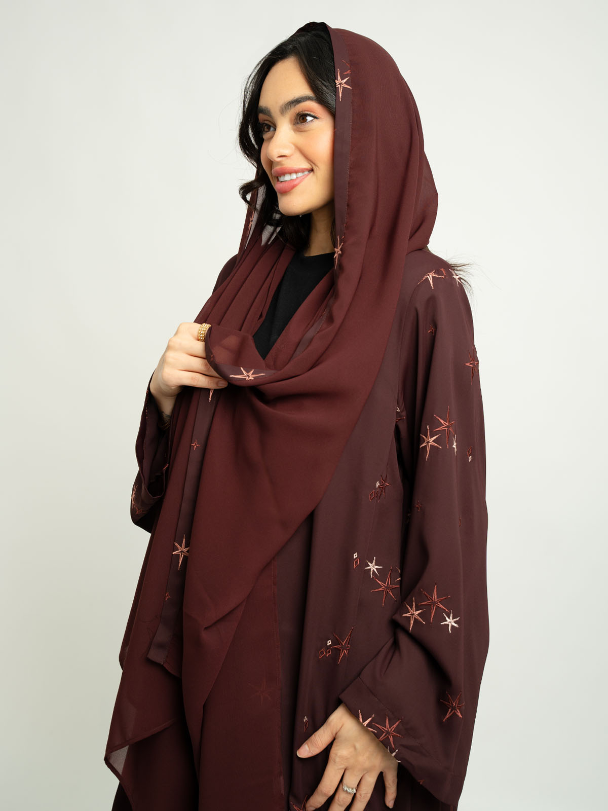 Maroon Stary Night A-Cut Abaya