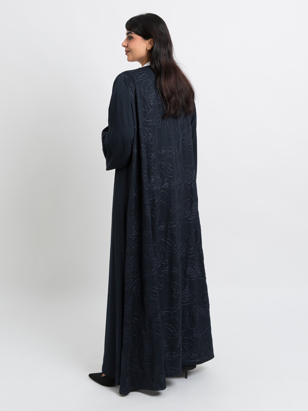 Navy Tangled Leafs A-Cut Abaya