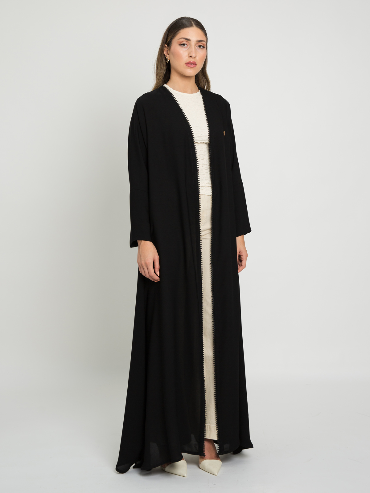 A-Cut Black Abaya with Black Qitan