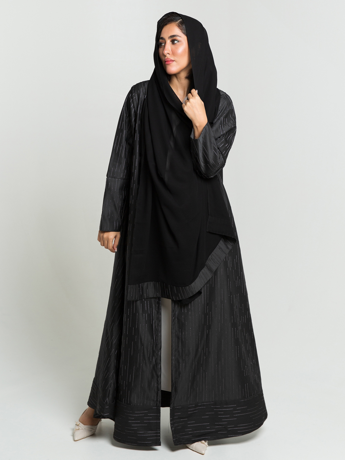 Black A-cut Jacquard Abaya