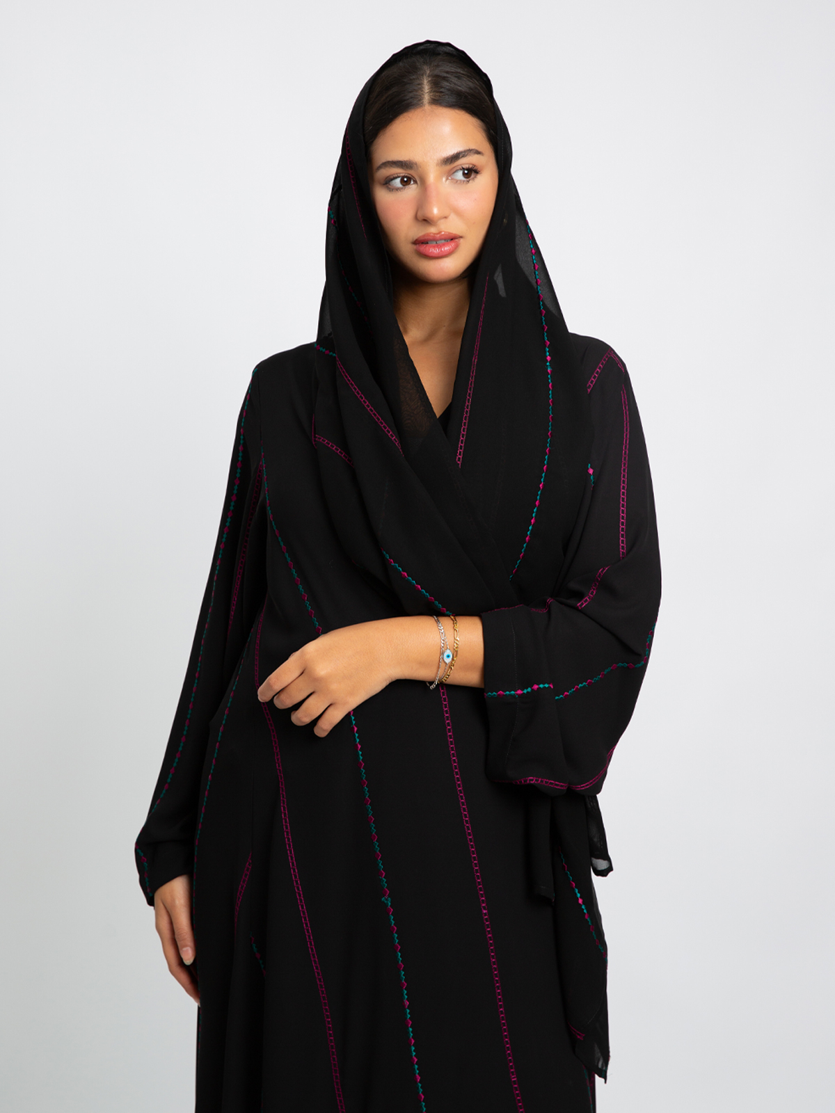 Black Chained Lines A-Cut Abaya