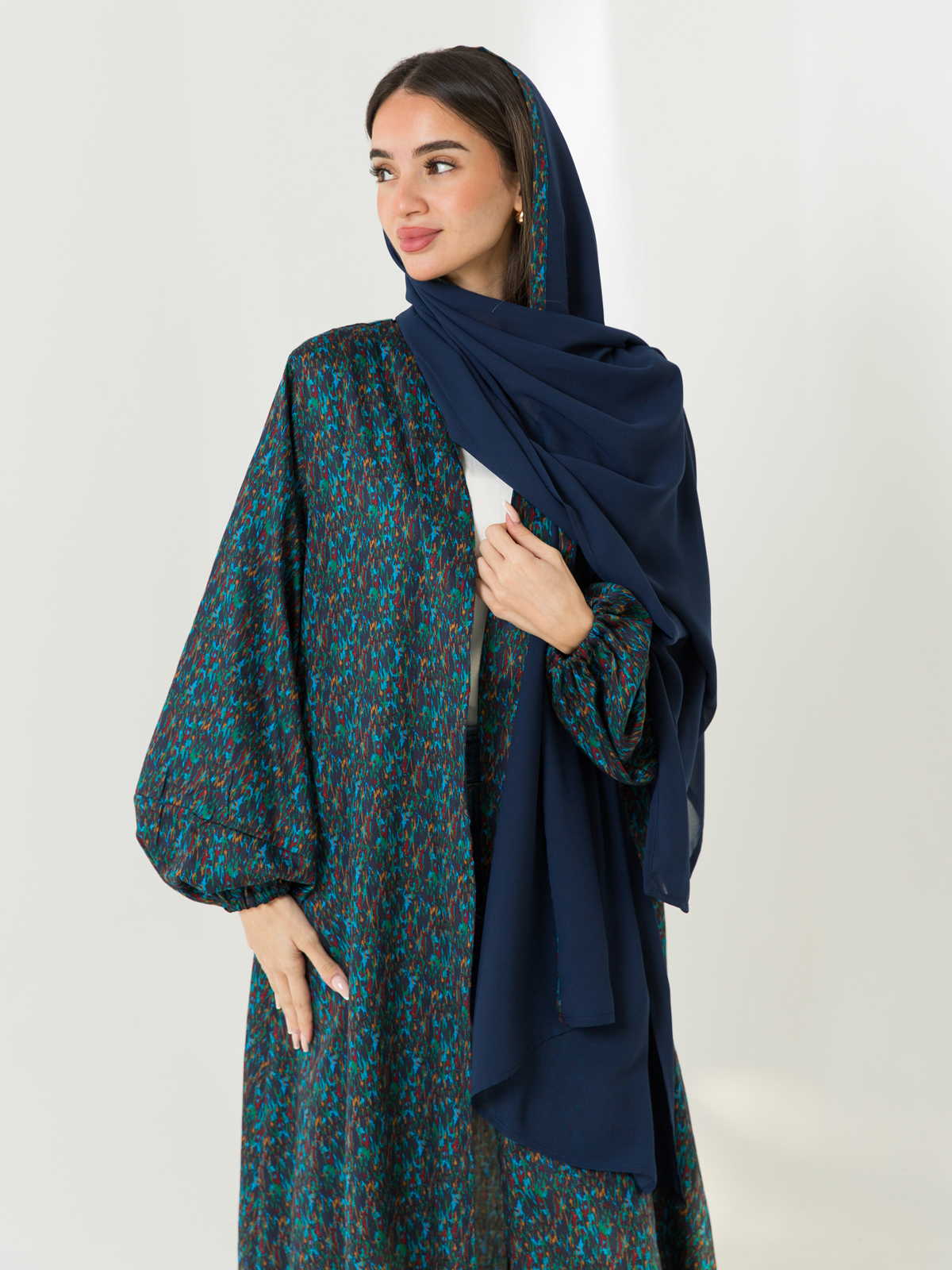 Navy Camouflage Puffed Sleeves Abaya