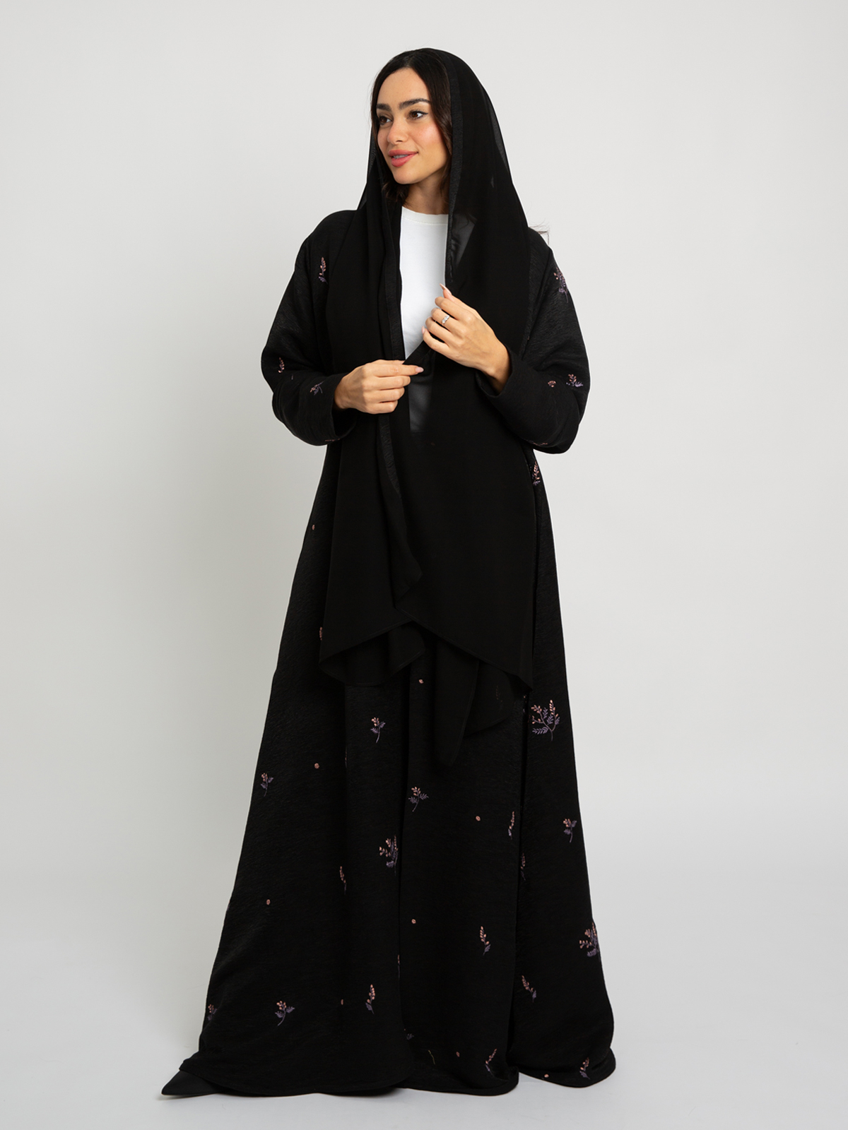 Balck Floral Fall A-Cut Abaya