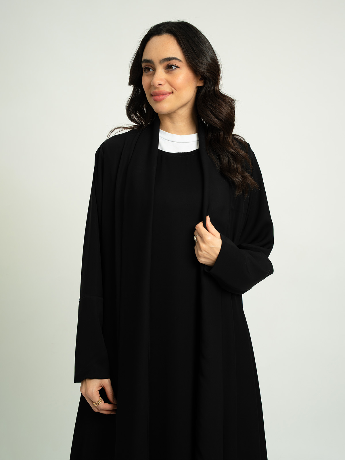 Black Wrap A-Cut with Collar Abaya