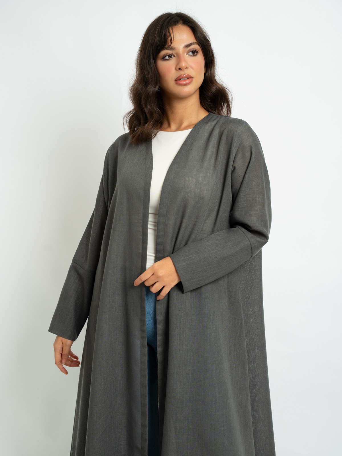 Gray - Linen A-Cut Abaya