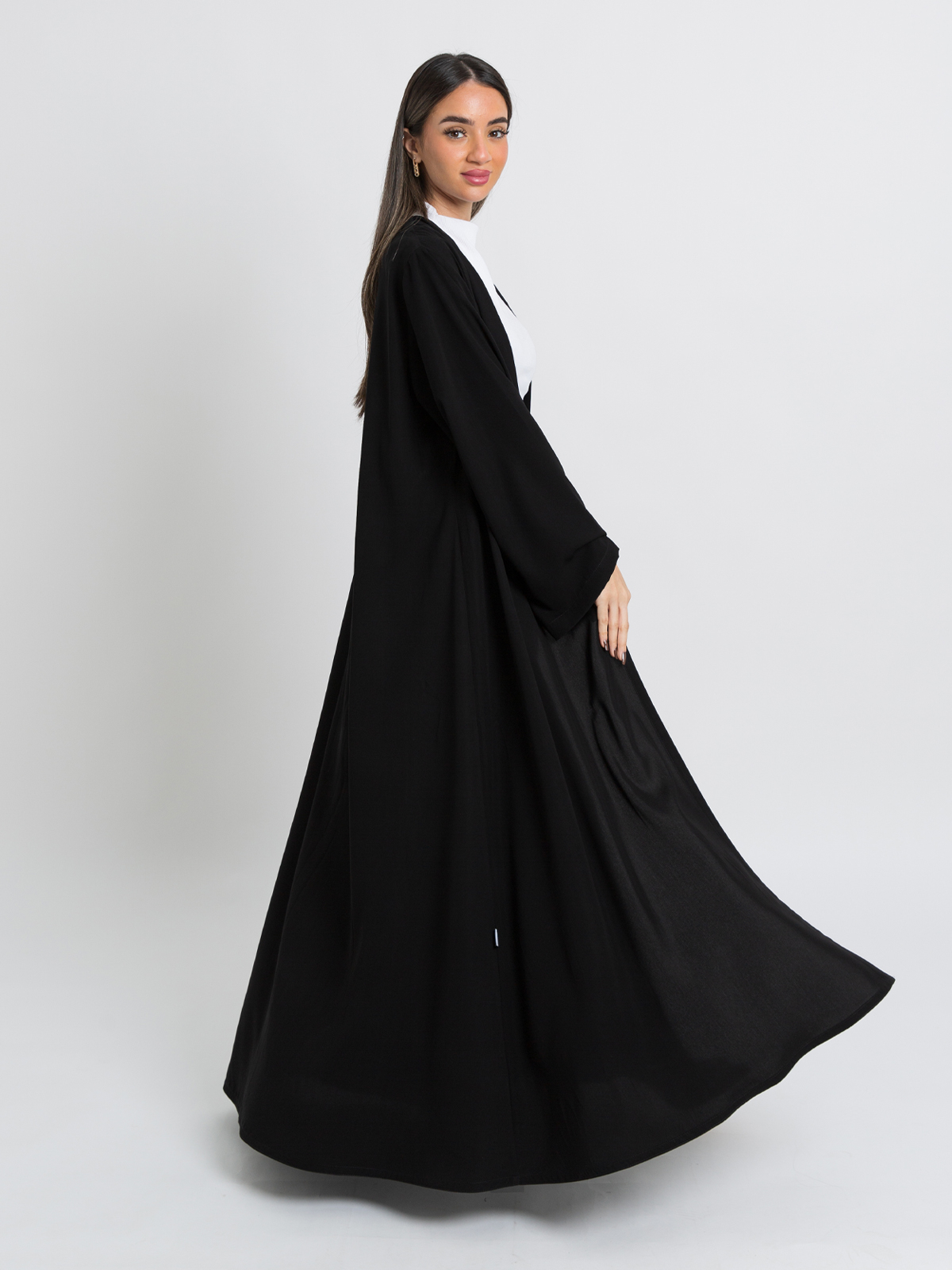 Black Half Cloche A-Cut Long Open Abaya